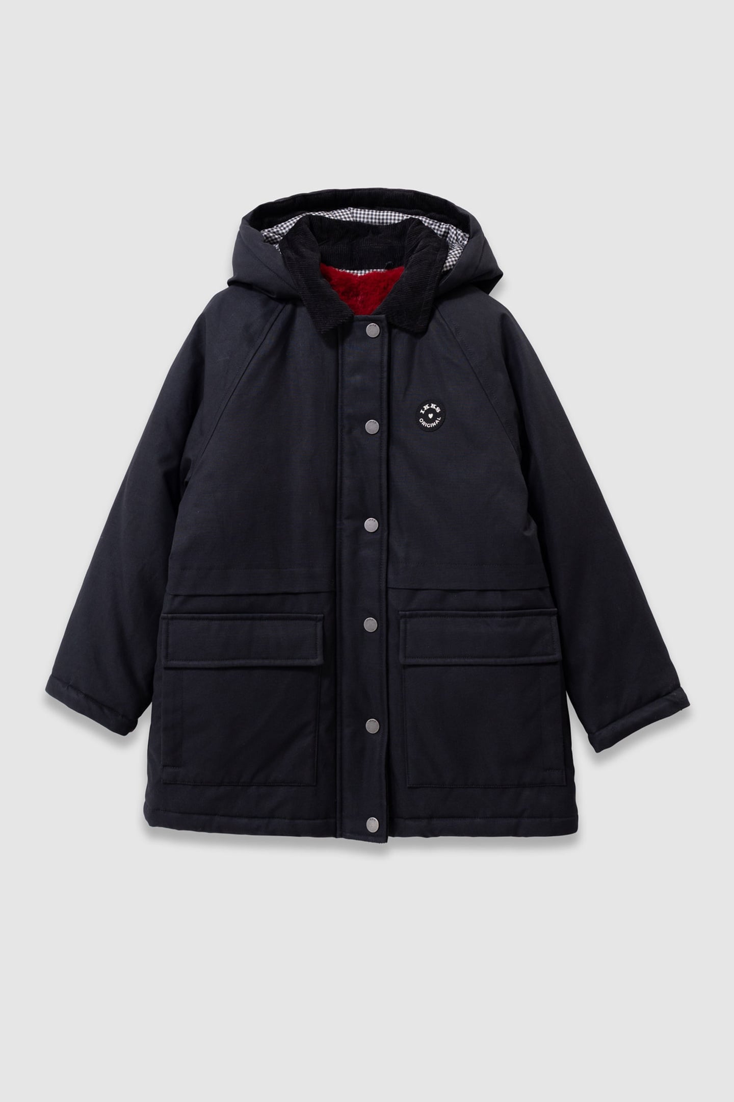 GIRLS’ 2-IN-1 BLACK PARKA AND RED GILET 1