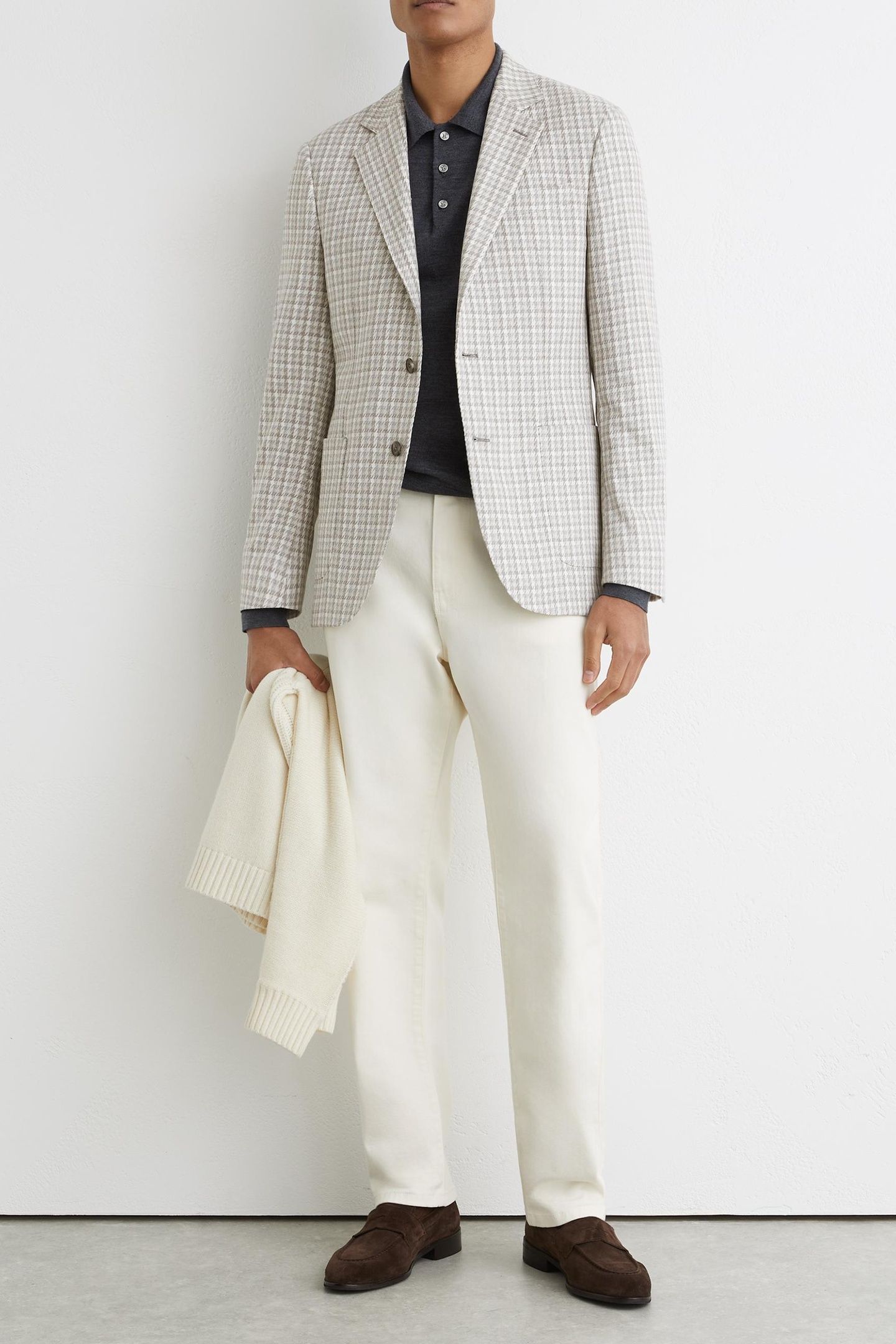 SB 2B NOTCH DOGTOOTH CHECK BLAZER SOFT GREY 2