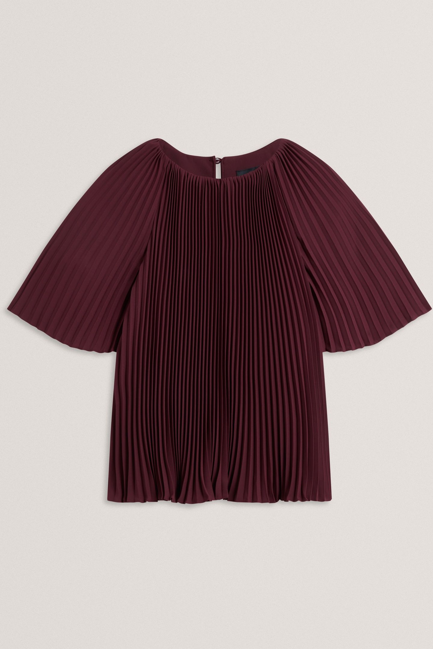 CREPE PLEATED SHORT SLEEVE TOP OXBLOOD 3