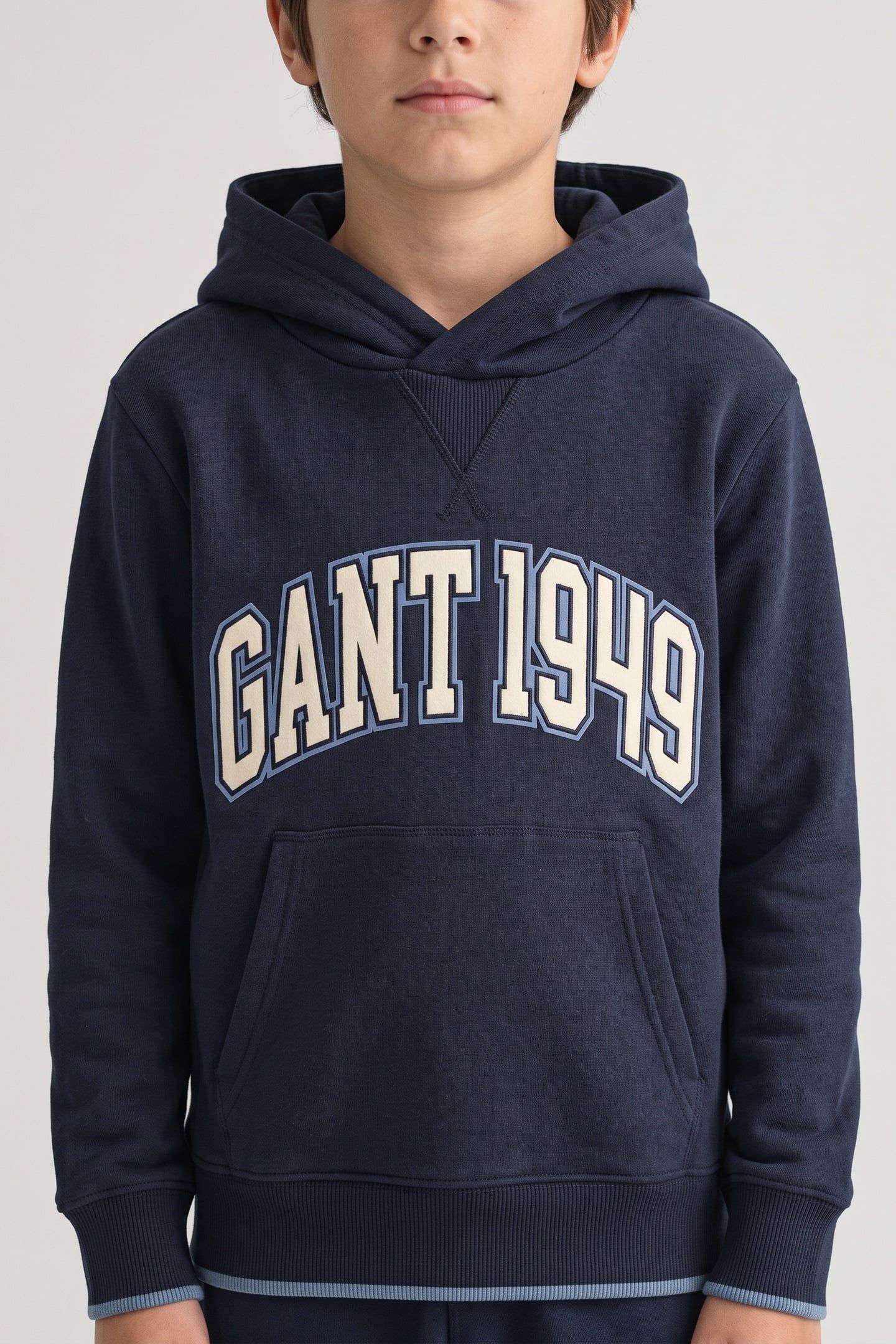 TEEN BOYS COLLEGIATE RIB INSERT HOODIE EVENING BLUE 1