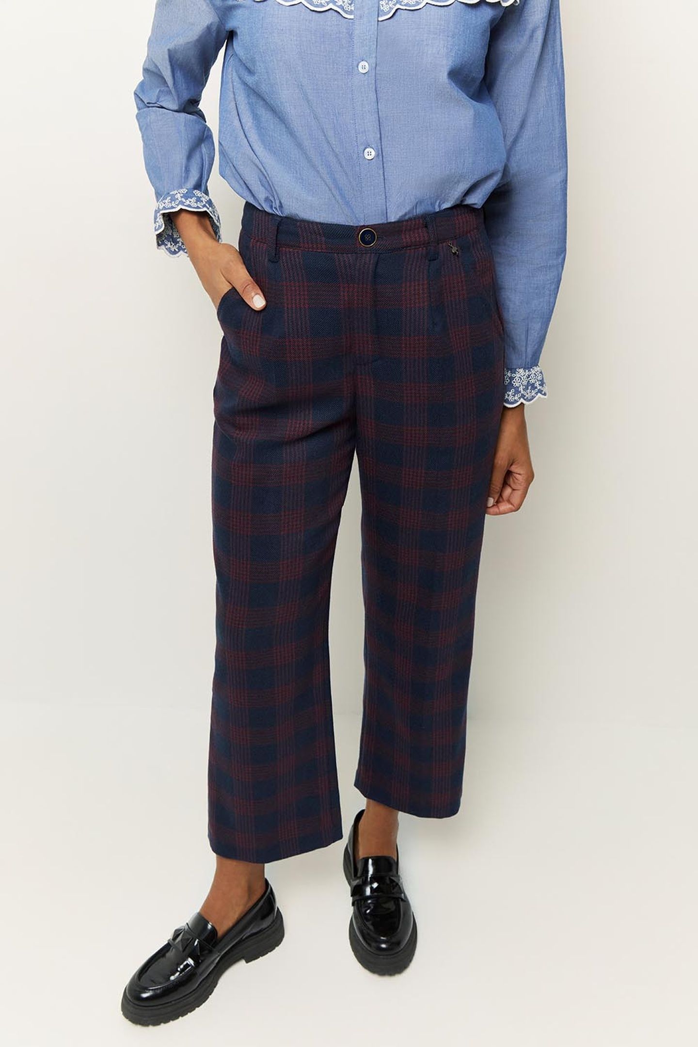 PATRIOTE _ NAVY SUIT TROUSERS WITH TARTAN PATTERN 3