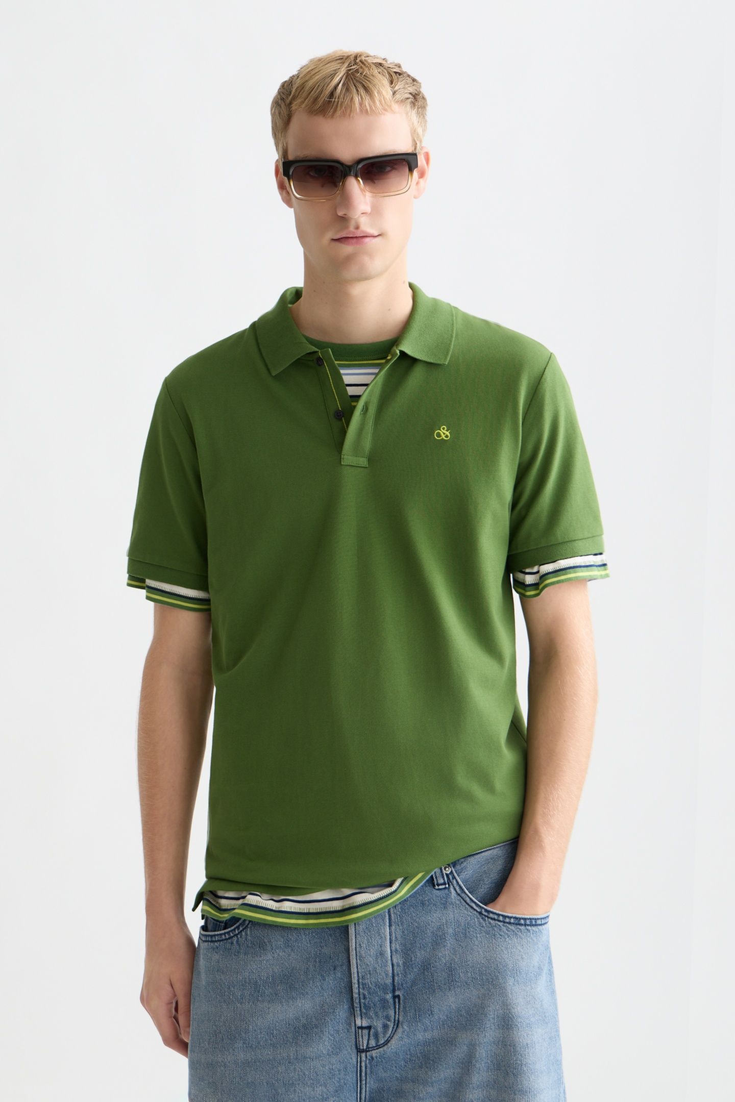 SEASONAL CORE PIQUE CHEST LOGO POLO DARK GREEN 1