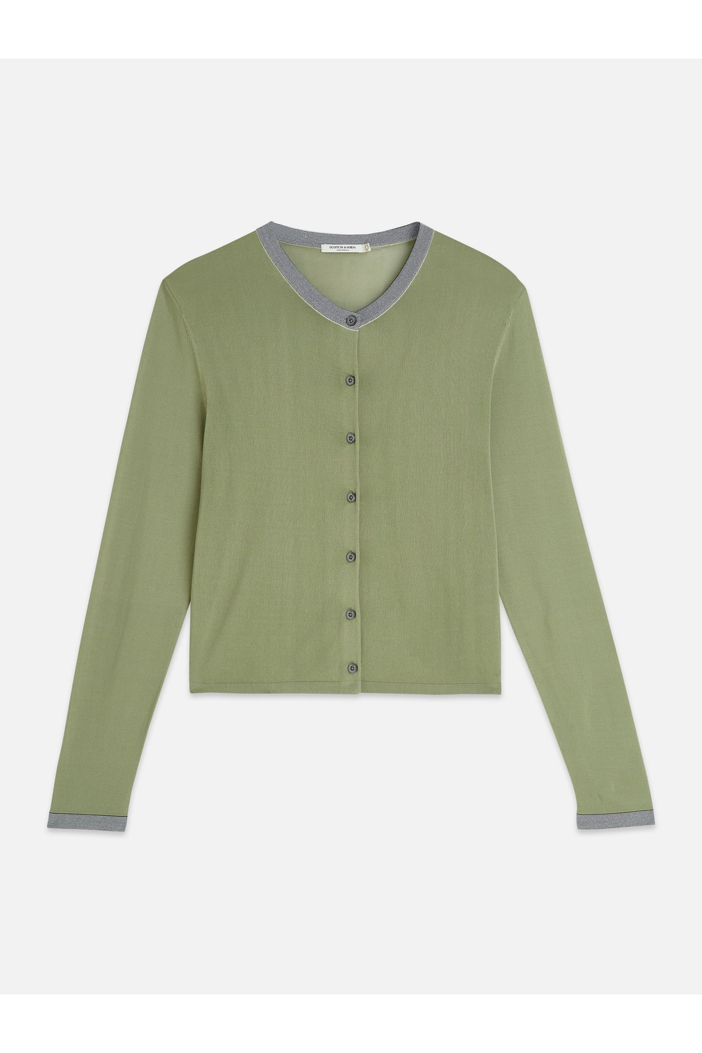 STRIPE TRIM RELAXED CARDIGAN OIL GREEN 4