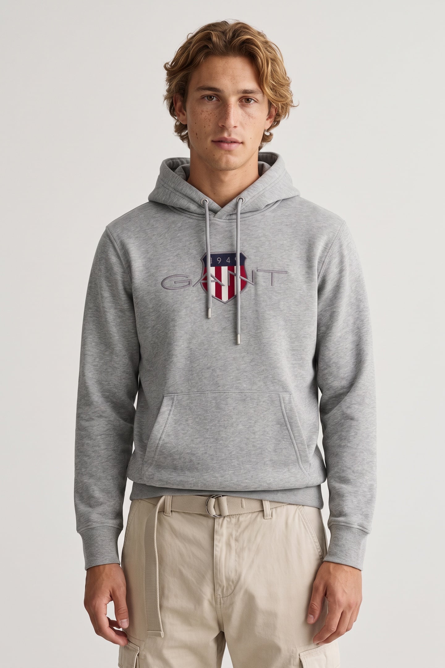 REG ARCHIVE SHIELD HOODIE GREY MELANGE 1