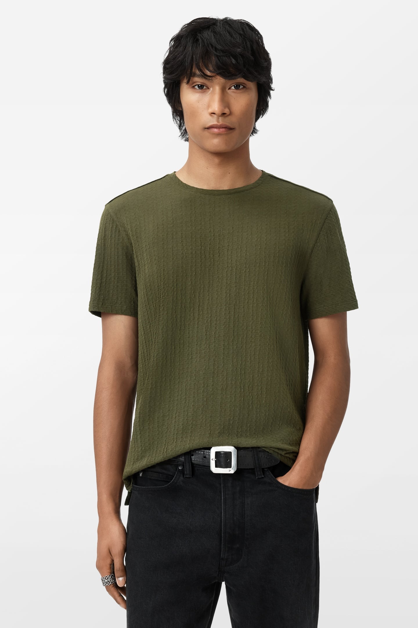 BRASSE SS CREW W CHAIN TEXTURE DARK OLIVE 1