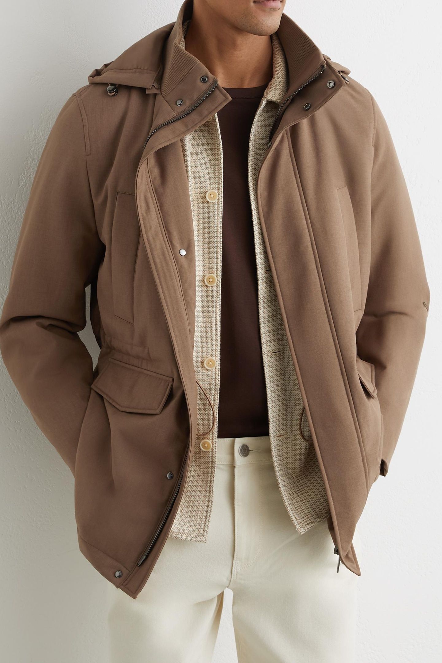 HOODED ZIP THROUGH PADDED COAT LIGHT BROWN 6