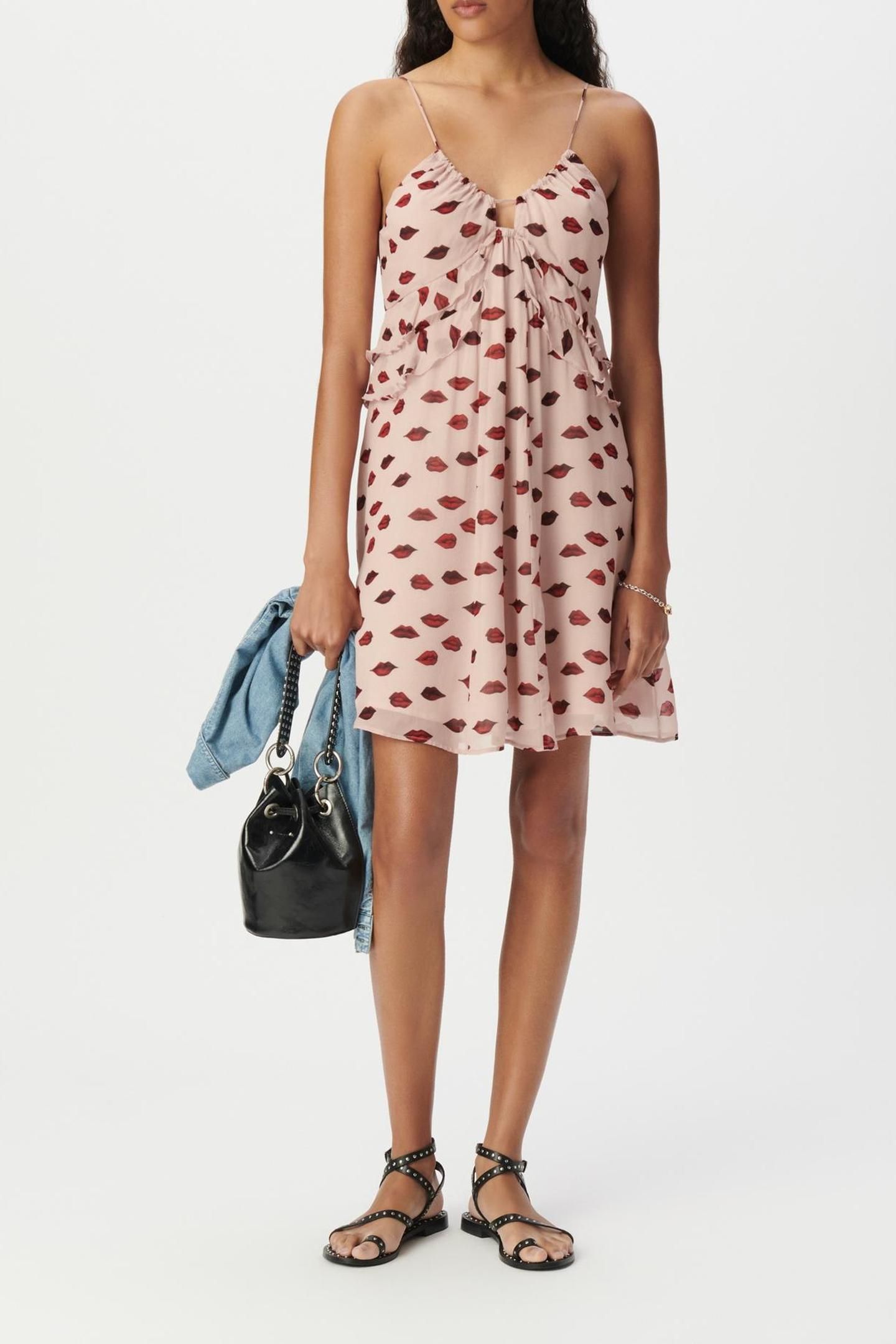 PINK VOILE STRAPPY DRESS WITH MOUTH PRINT 3