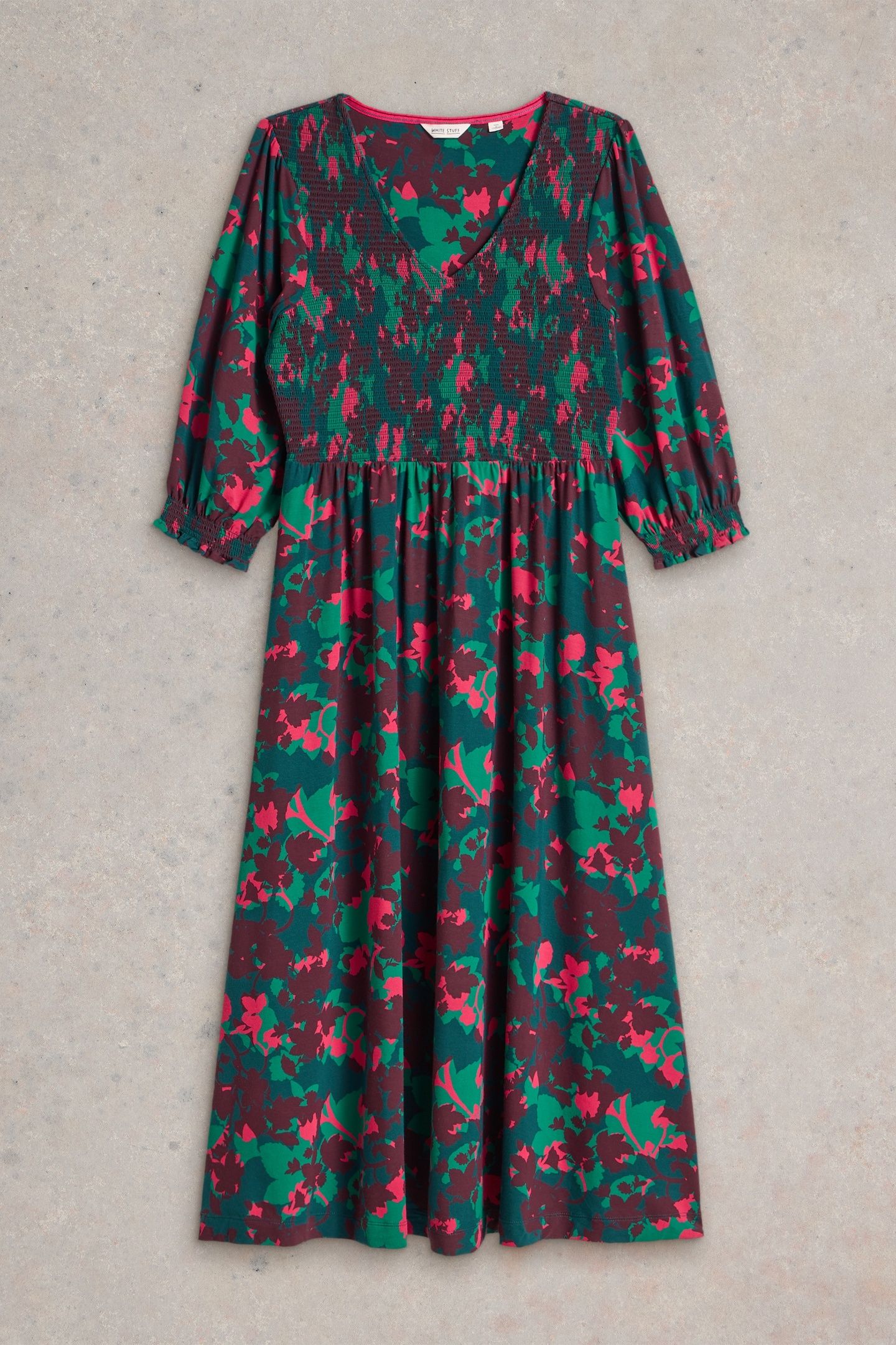 EMILY SHIRRED JERSEY DRESS PLUM MLT 4
