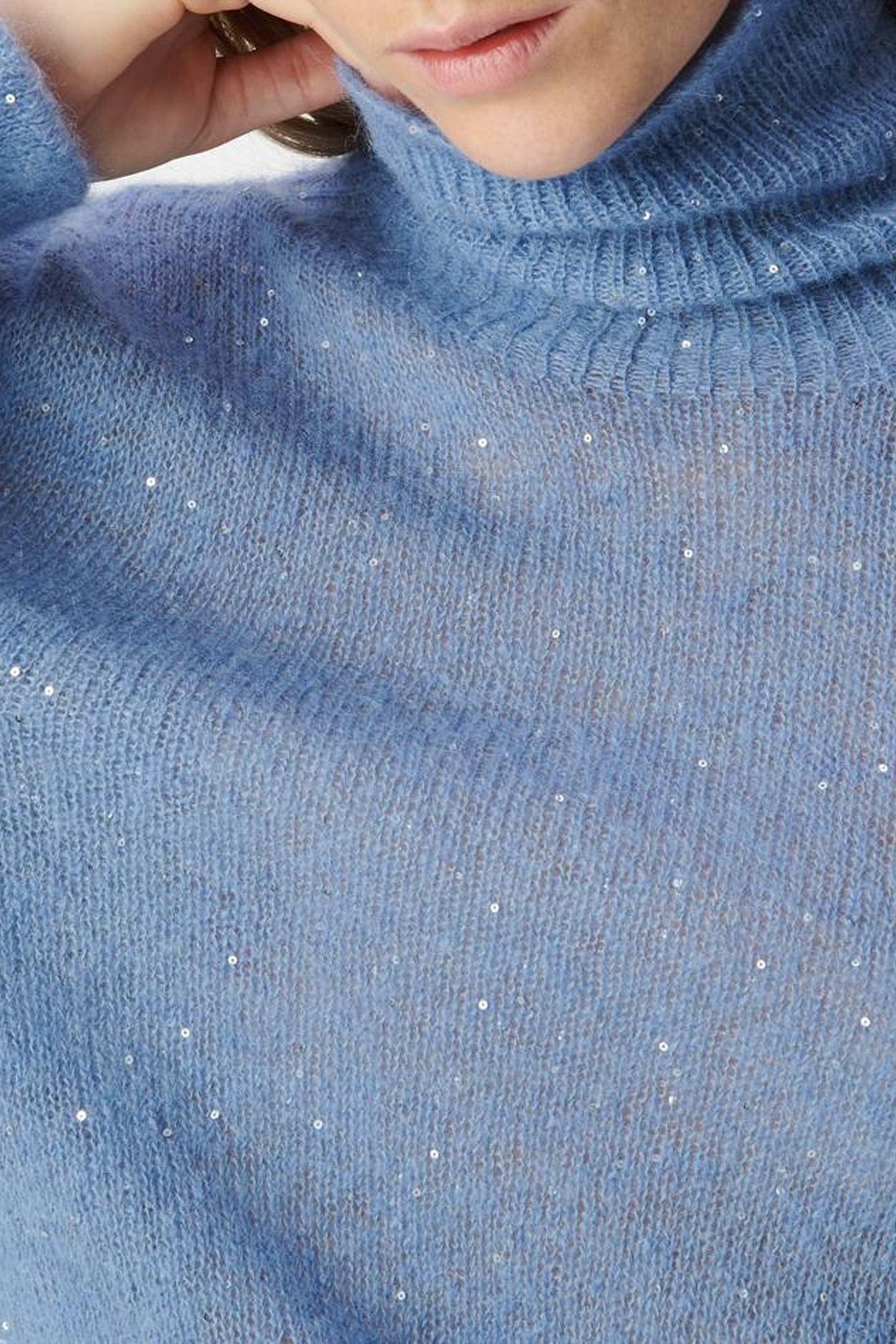 BLUE BALLOON-SLEEVE ROLL-NECK SWEATER, SEQUINS 7