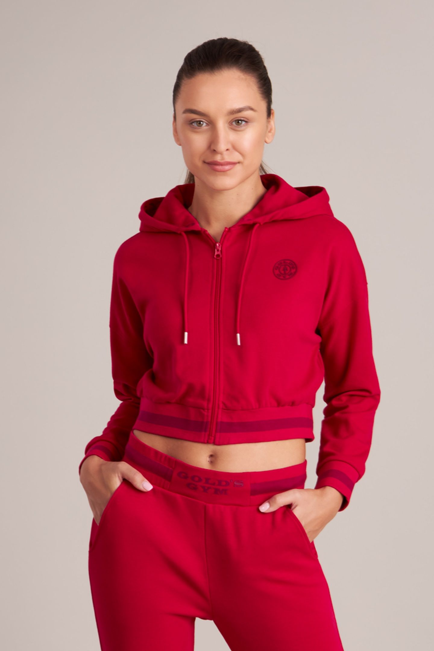 LADIES CROPPED HOODIE RED 2