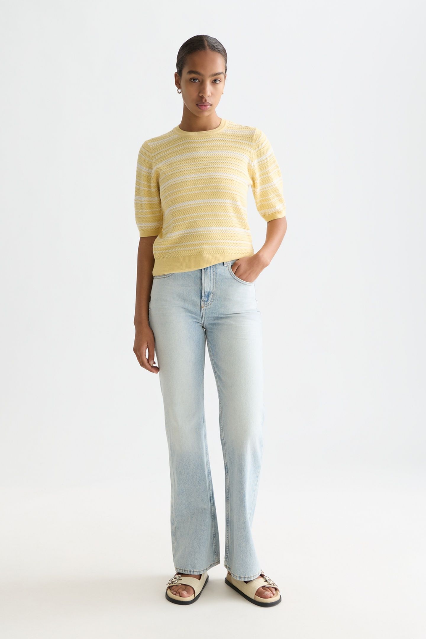 TEXTURED STRIPE KNITTED TEE PARSNIP STRIPE 3