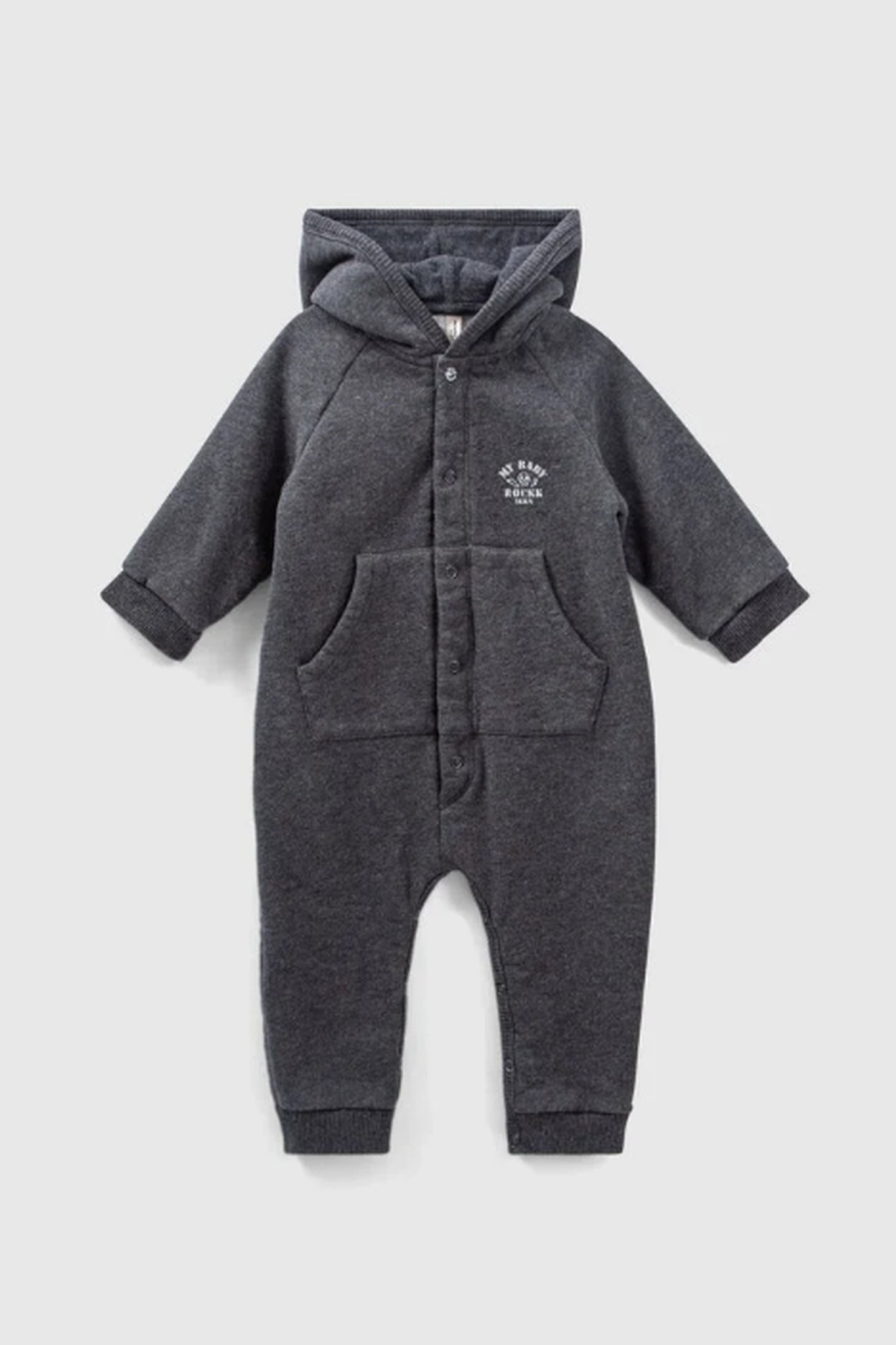 GREY HOODED JUMPSUIT.ORGANIC FLEECE GLASSES BABY 1