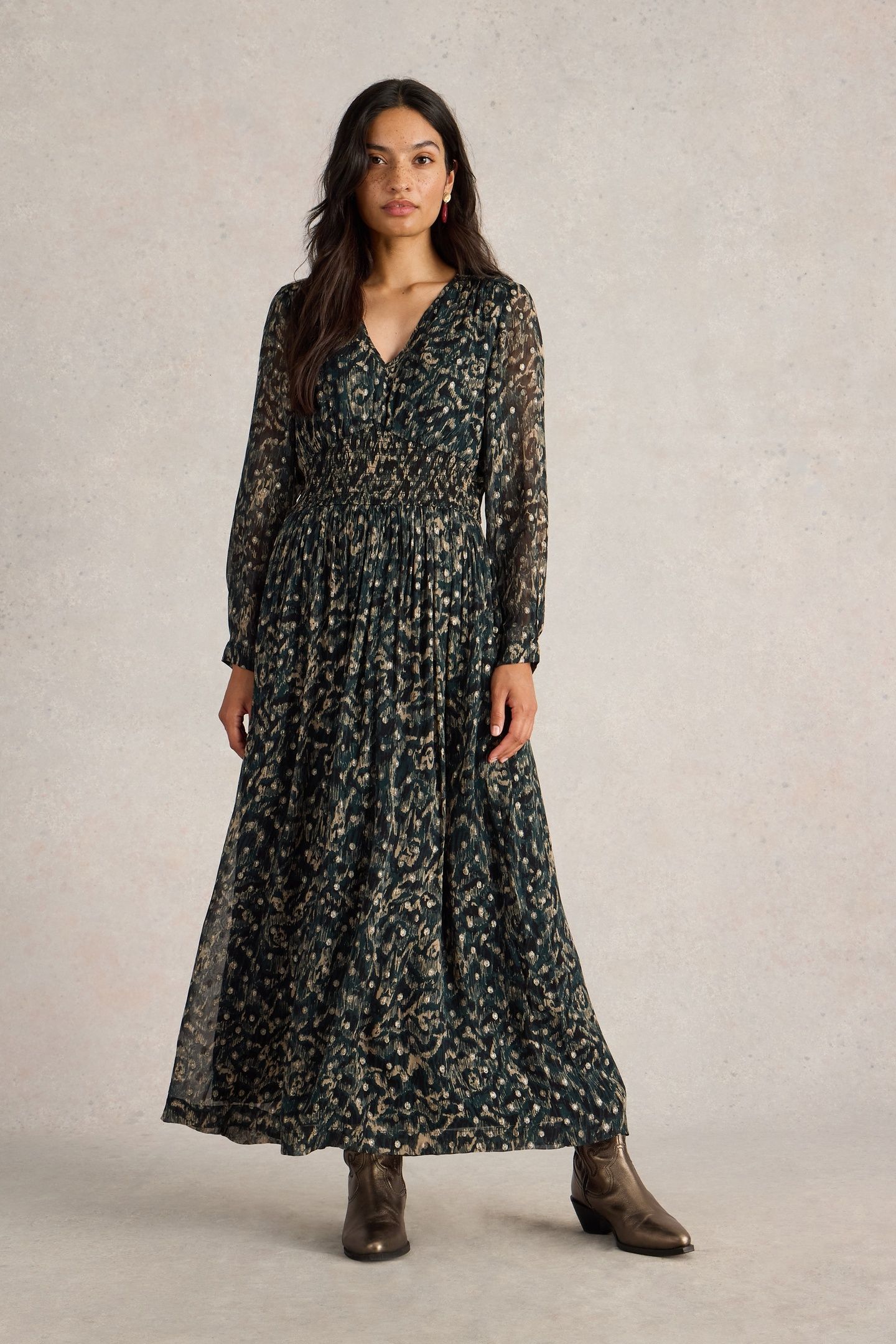 EDIE METALLIC SPOT MAXI DRESS BLK MLT 1