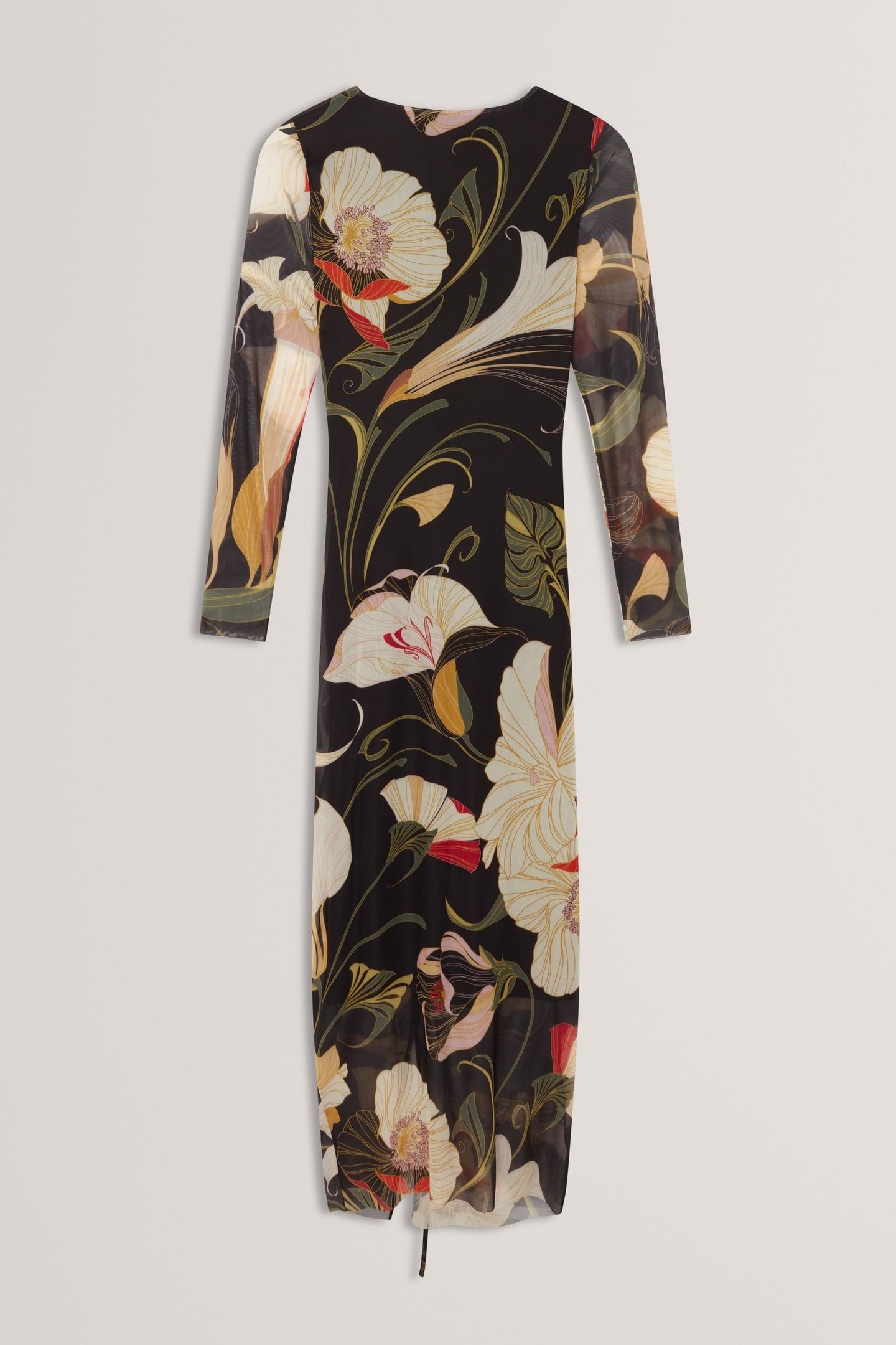PRINTED MESH BODYCON GATHERED MIDI DRESS BLACK 3