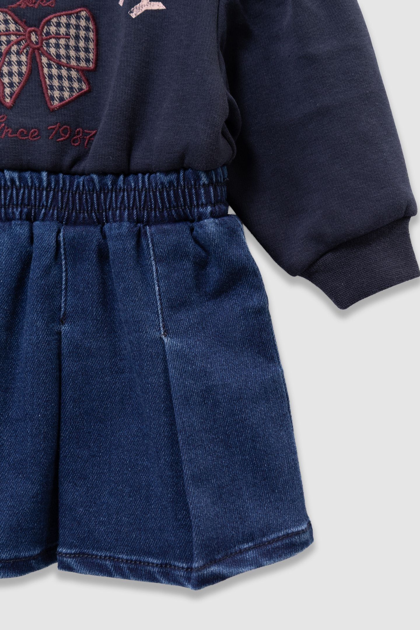 BABY GIRLS’ NAVY MIXED FABRIC DRESS, BOW AND EMBROIDERY 6