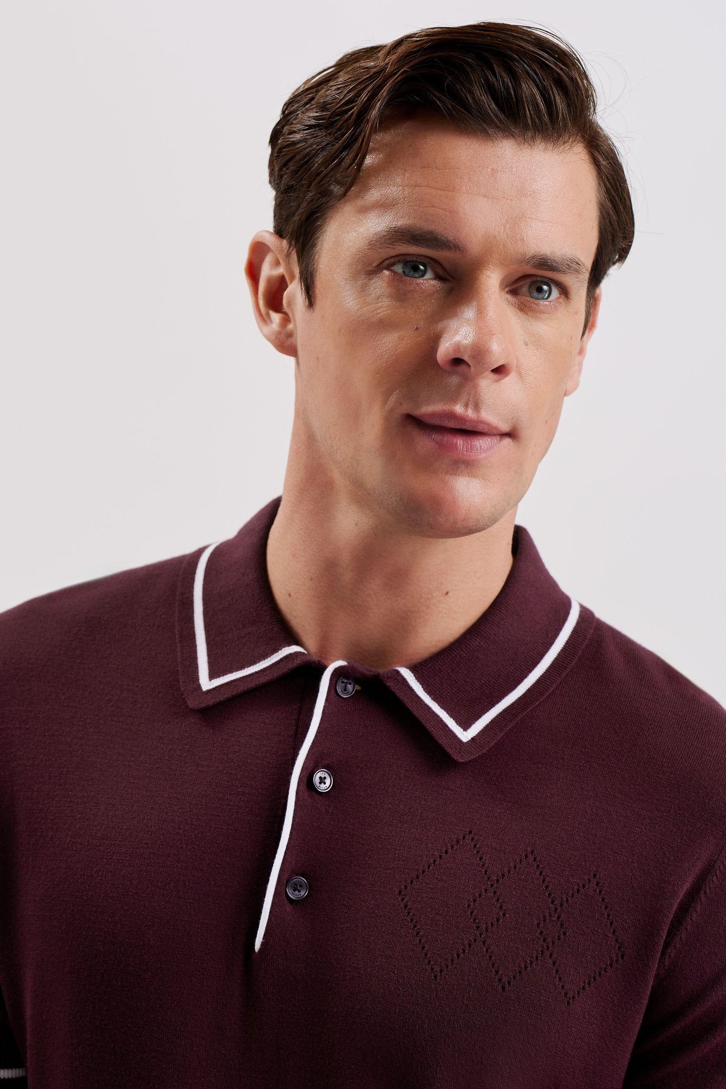 DUNOW SS POINTELLE DIAMOND POLO MAROON 3