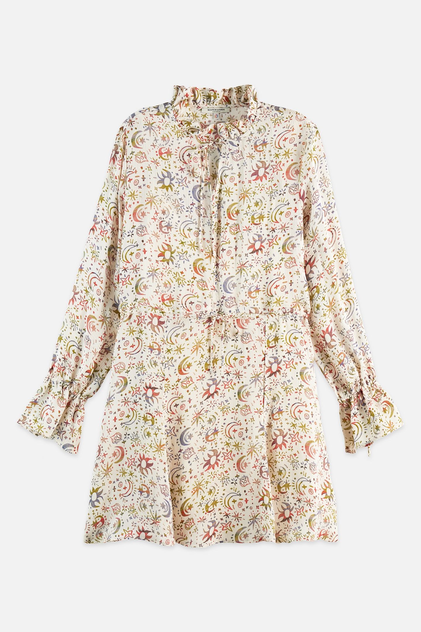 PRINTED LONG SLEEVED MINI DRESS COSMIC SKY EGGNOG 1