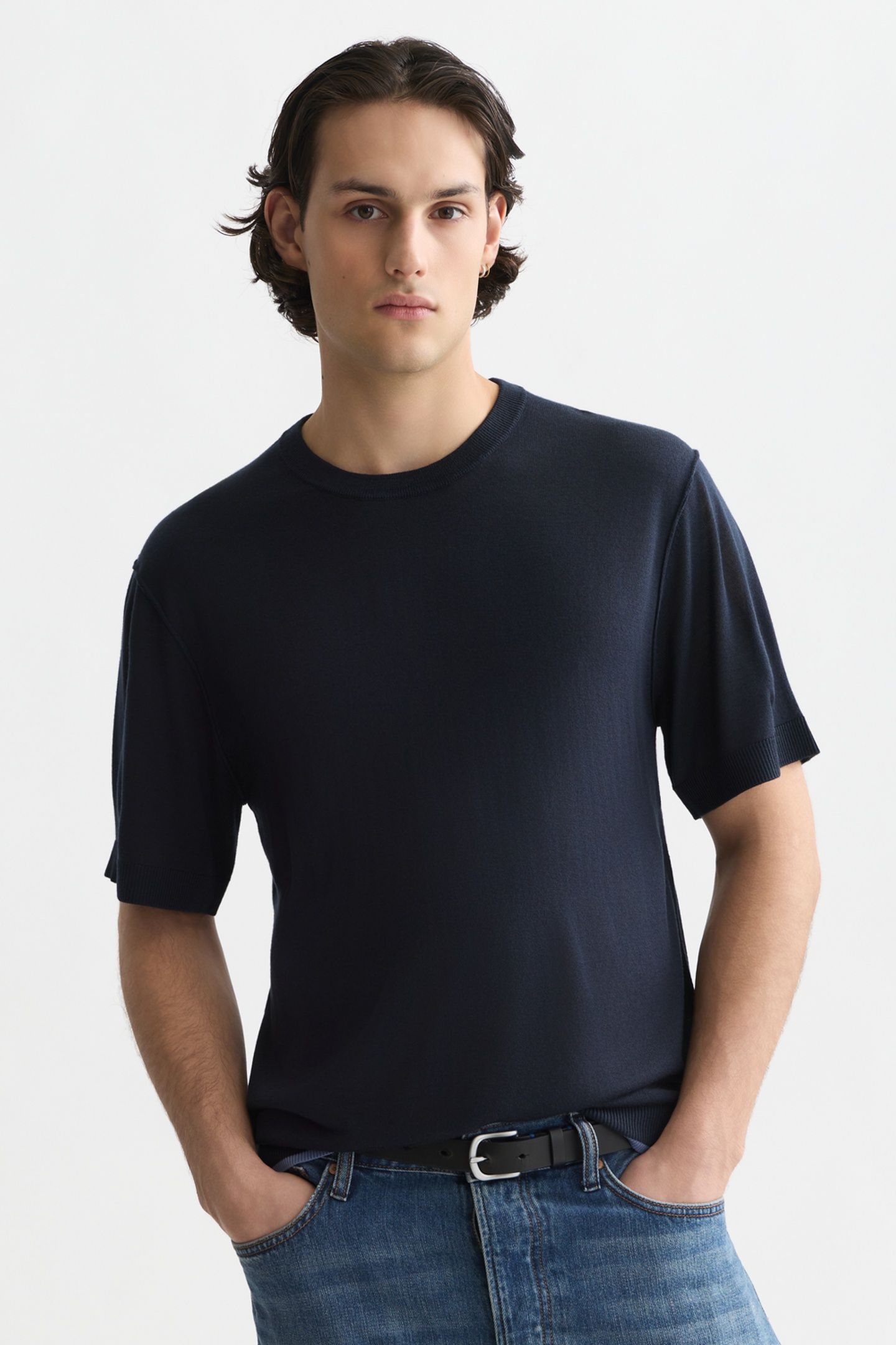 KNITTED RELAXED-FIT T-SHIRT NAVY 1