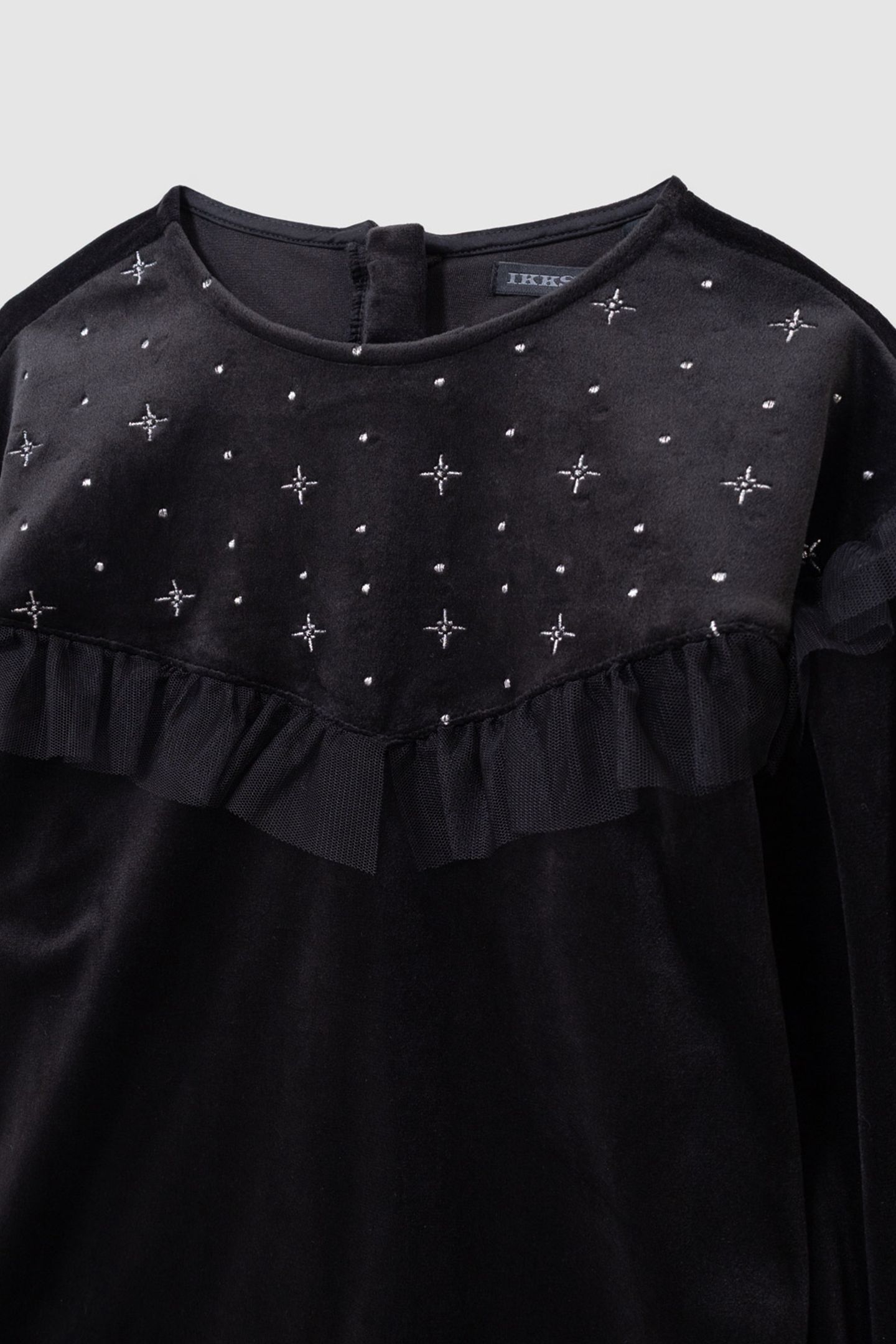 GIRLS’ BLACK EMBROIDERED VELVET DRESS WITH TULLE RUFFLES 6