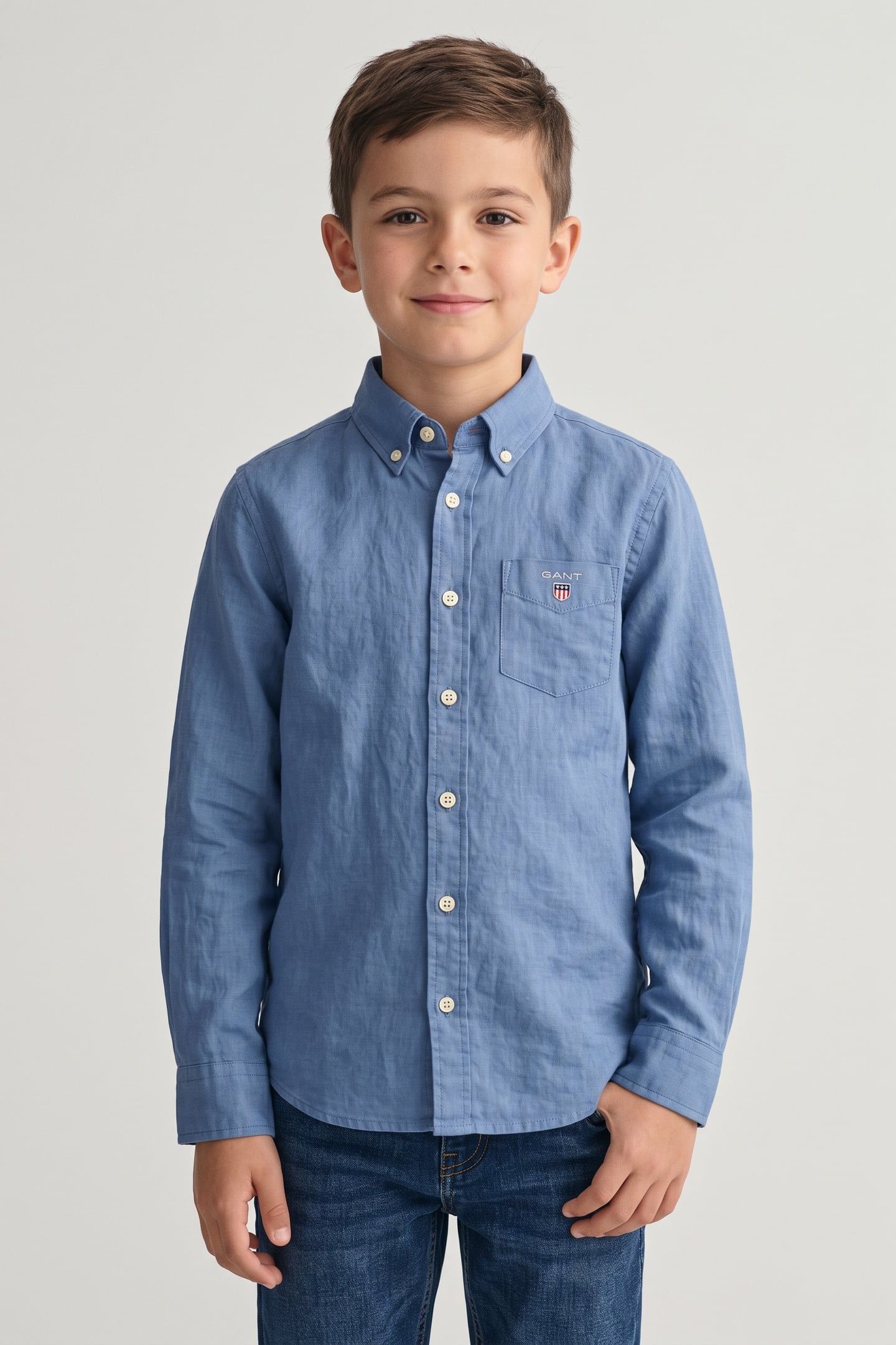 TEEN BOYS SHIELD LINEN BLEND SHIRT SALTY SEA 1