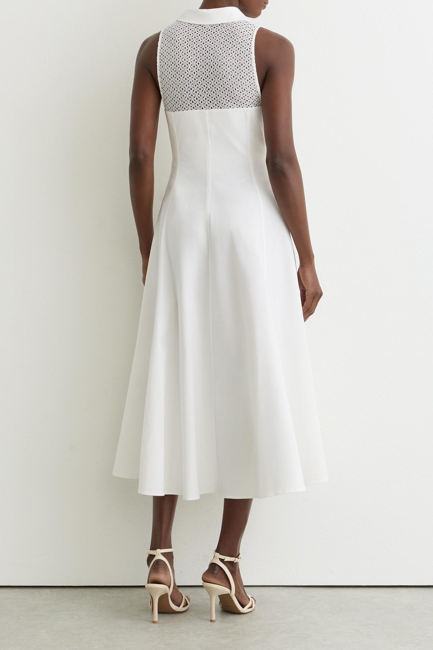 LACE DETAIL SLEEVELESS MIDI DRESS IVORY 2