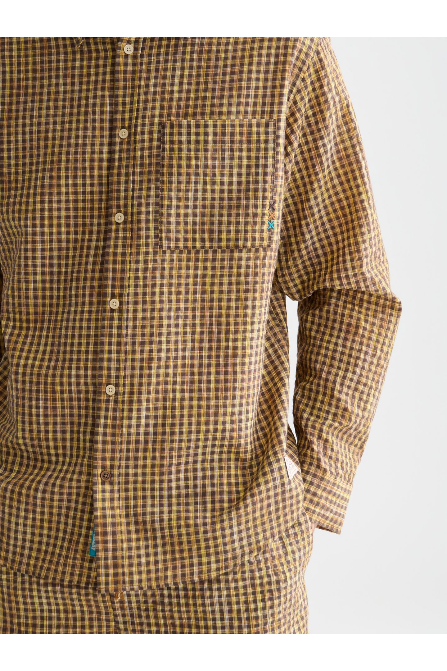SEERSUCKER MICRO CHECK RELAXEDFIT SHIRT MEDIUM BROWN 6