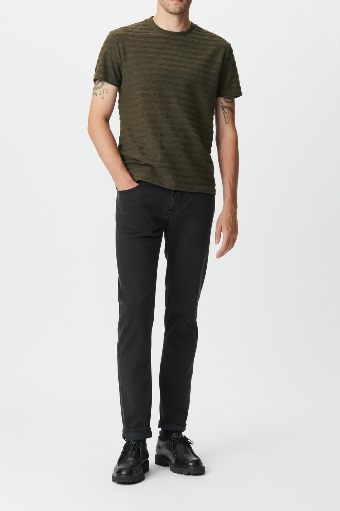 DARK KHAKI TERRY STRIPED PATTERN TEE-SHIRT 3