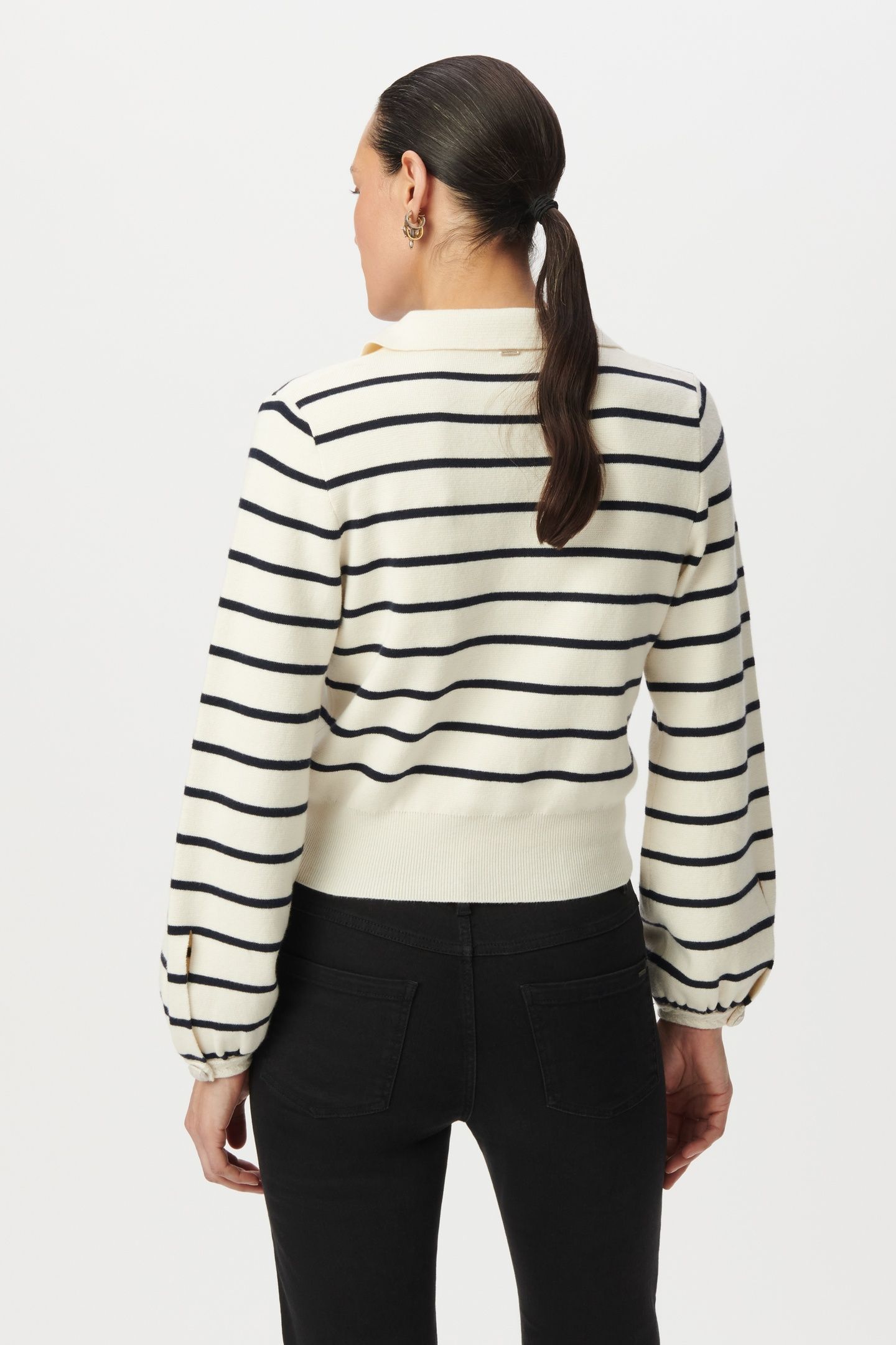 WHITE KNIT SAILOR-STRIPE SWEATER, POLO SHIRT NECK 2