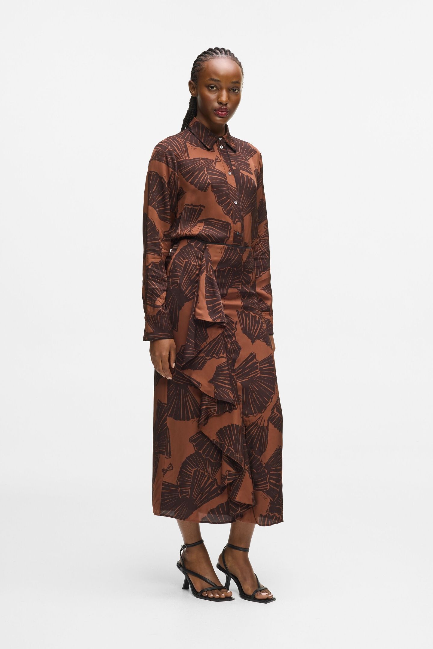PRINTED FLUID SKIRT GRAPHIC FAN FRIAR BROWN 1