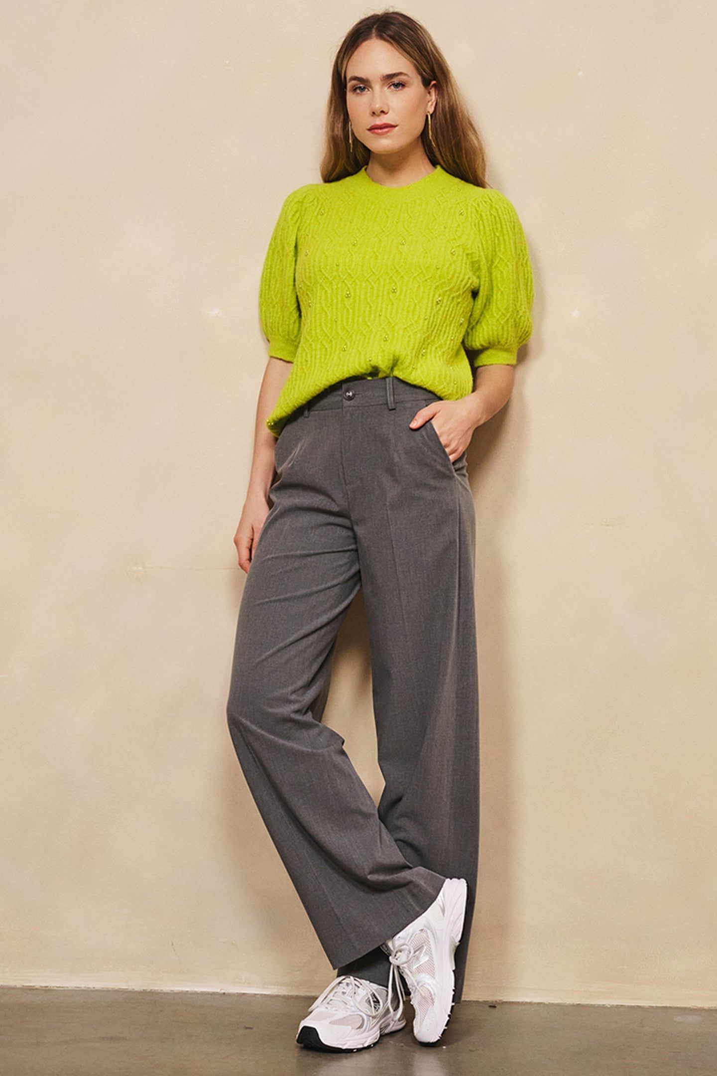 TROUSERS WIDE LEG ELASTIC MELANGE GREY MELANGE 1
