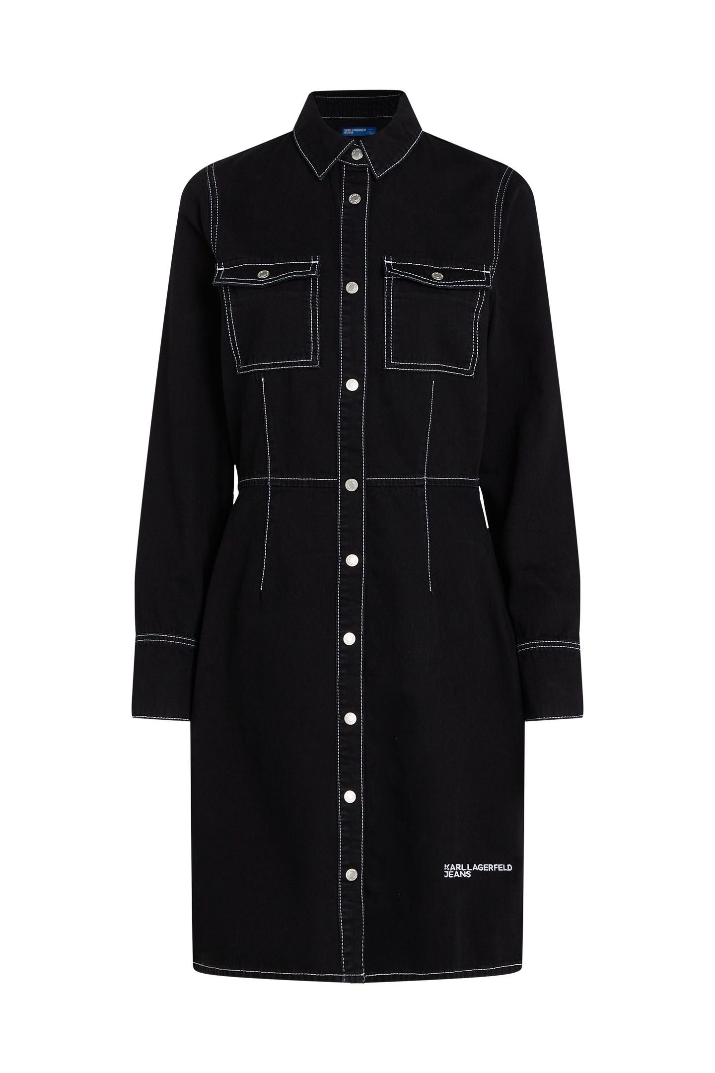 KLJ LSLV CONTRAST DENIM DRESS MINIMAL WASHED BLACK 1