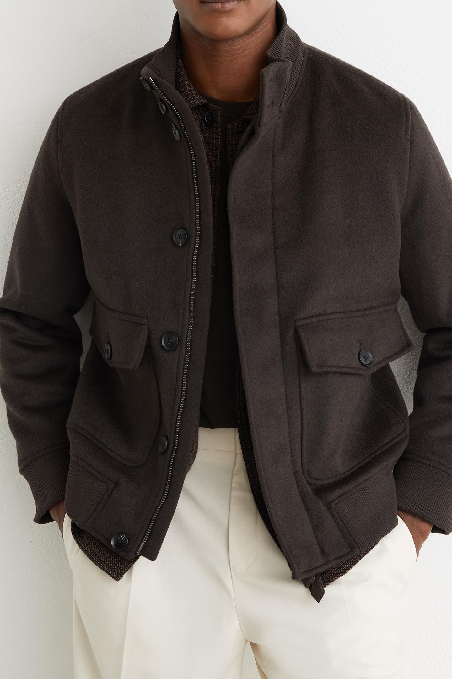 SHORT WOOL BOMBER JACKET CHOCOLATE BROWN 6