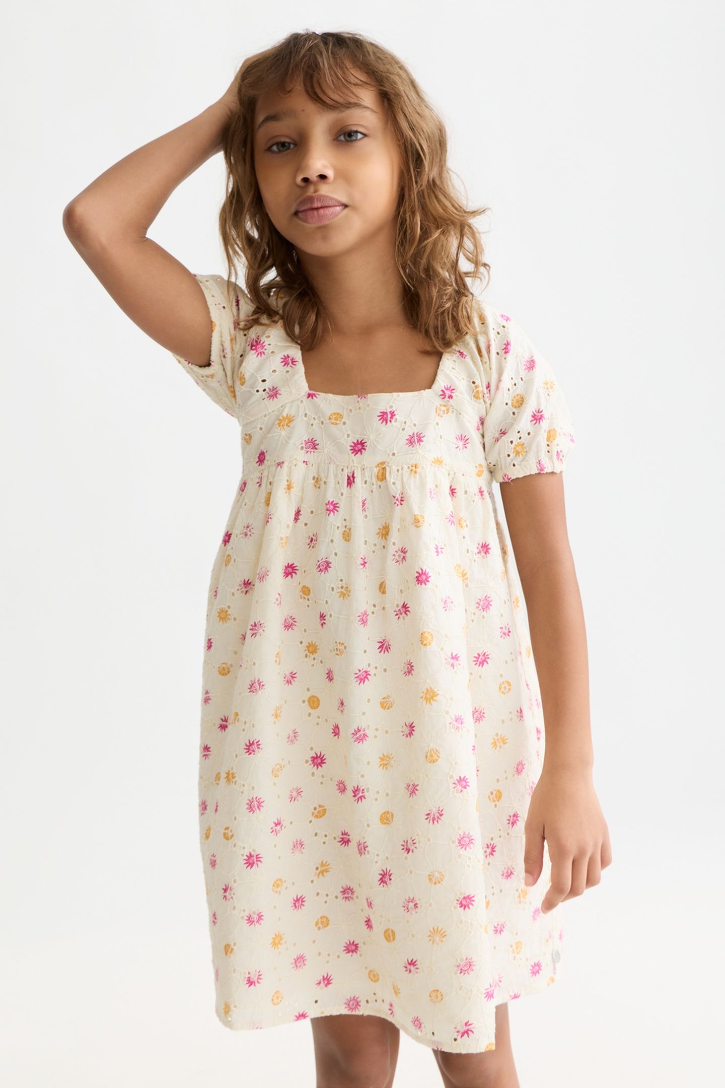 GIRLS PRINTED EMBROIDERED COTTON DRESS LIGHT BEIGE 5