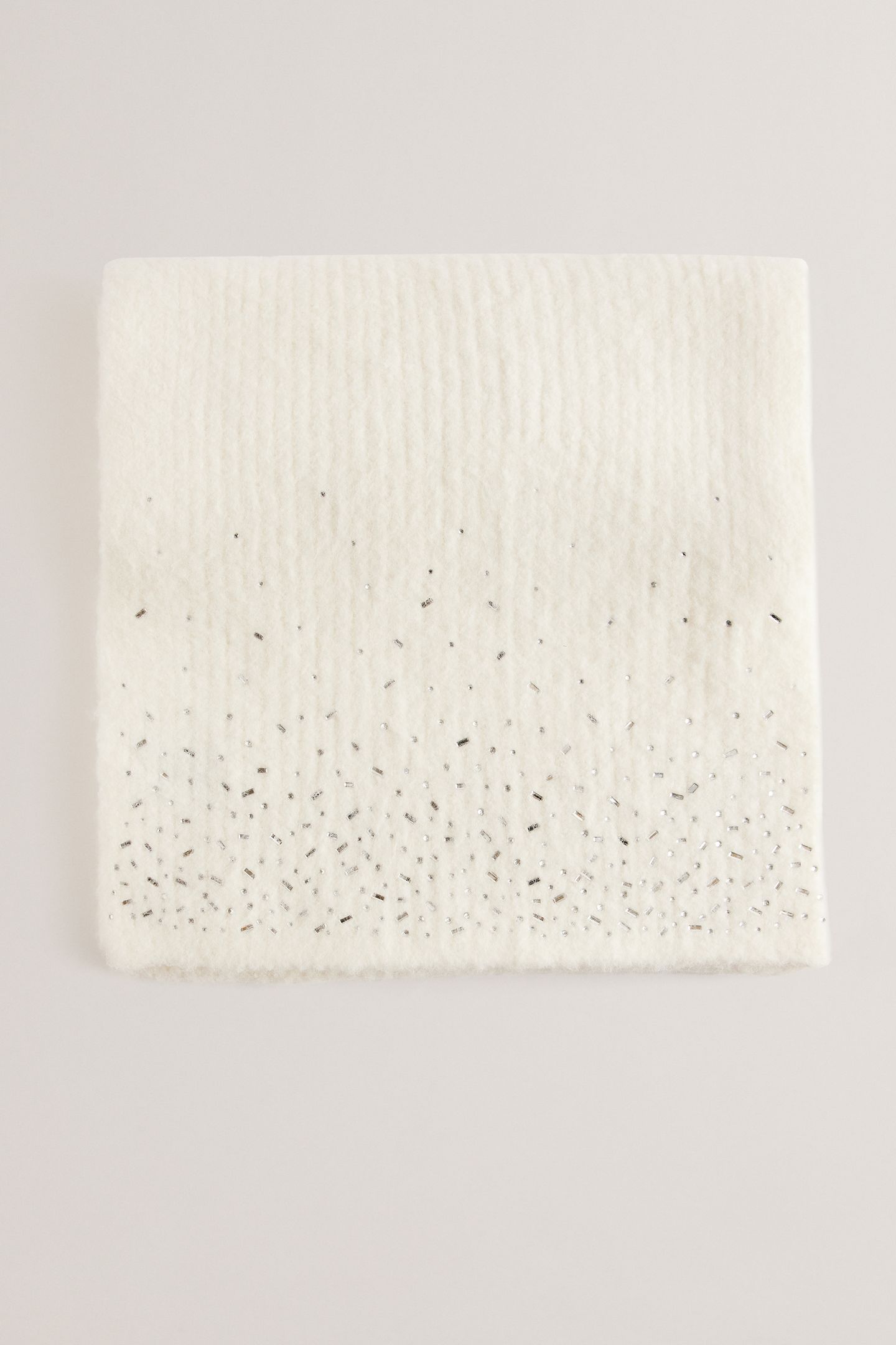 KERIISA RHINESTONE DETAIL KNITTED SCARF CREAM 1