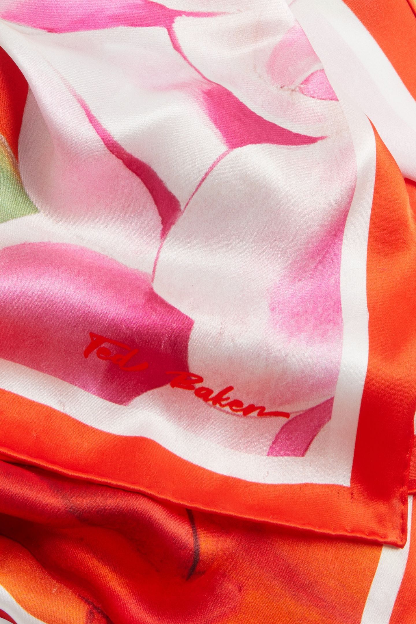 FLORAL BLOOM SILK SQUARE SCARF RED 4