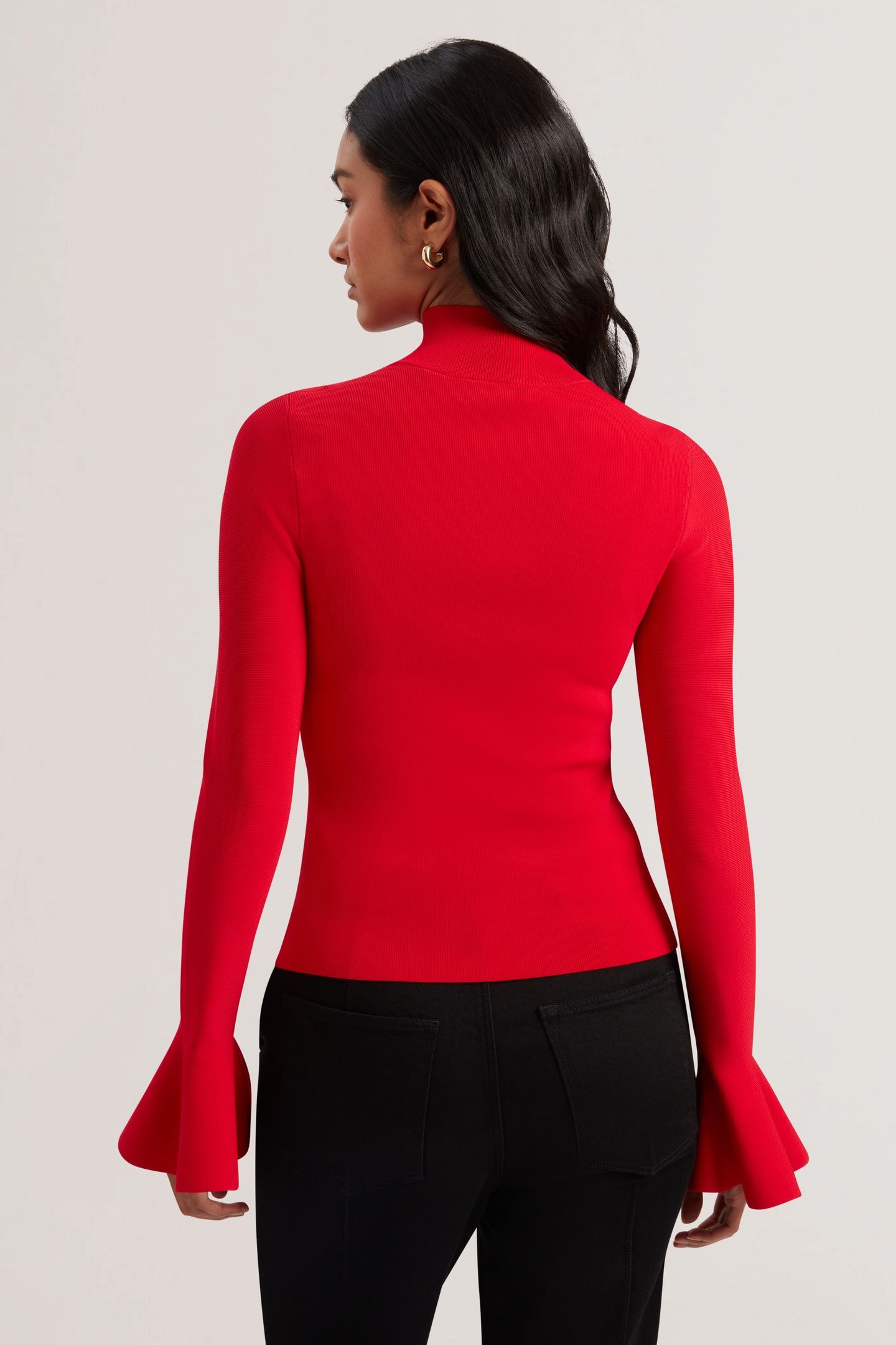 LAYNHA HIGH NECK KNITTED FRILL SLEEVE RED 2