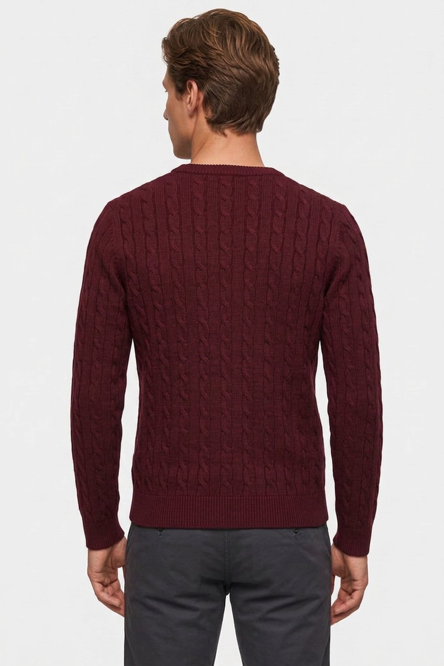 CLASSIC CABLE KNIT SWEATER BORDEAUX MELANGE 2