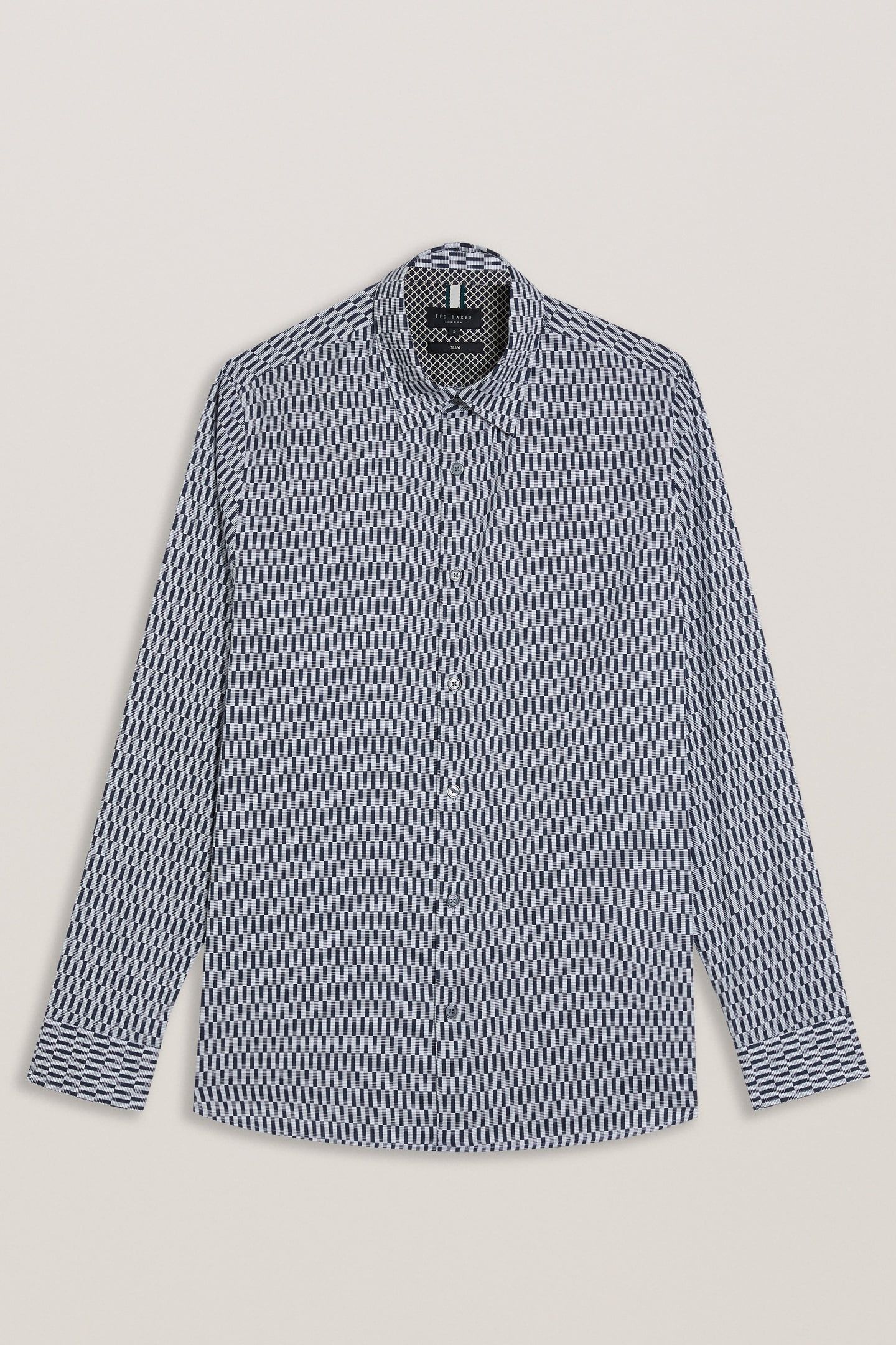 FRESTIN LS SLIM RETRO STRIPE GEO SHIRT NAVY 3
