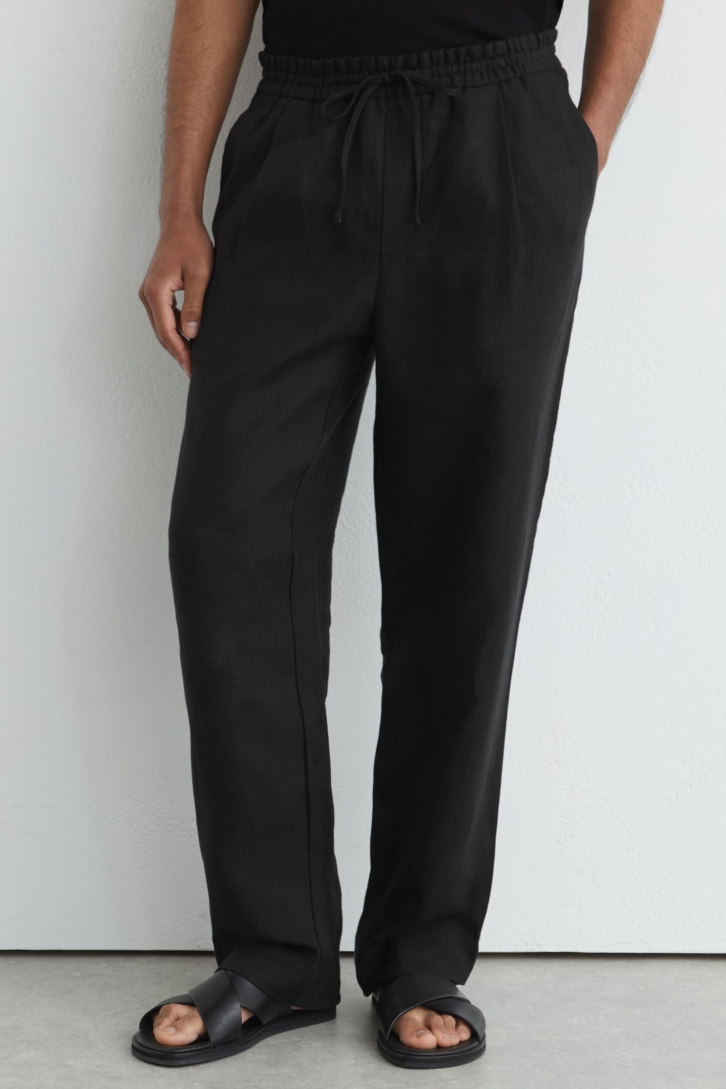 RELAXED LINEN DRAWSTRING TROUSER BLACK 1
