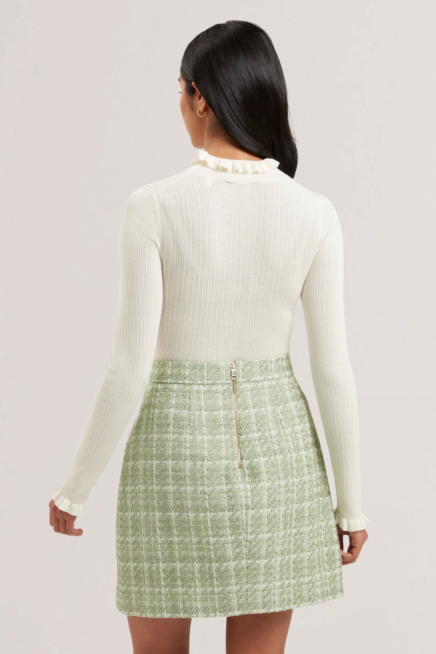 JANITTT RIB FUNNEL NECK FRILL JUMPER IVORY 2
