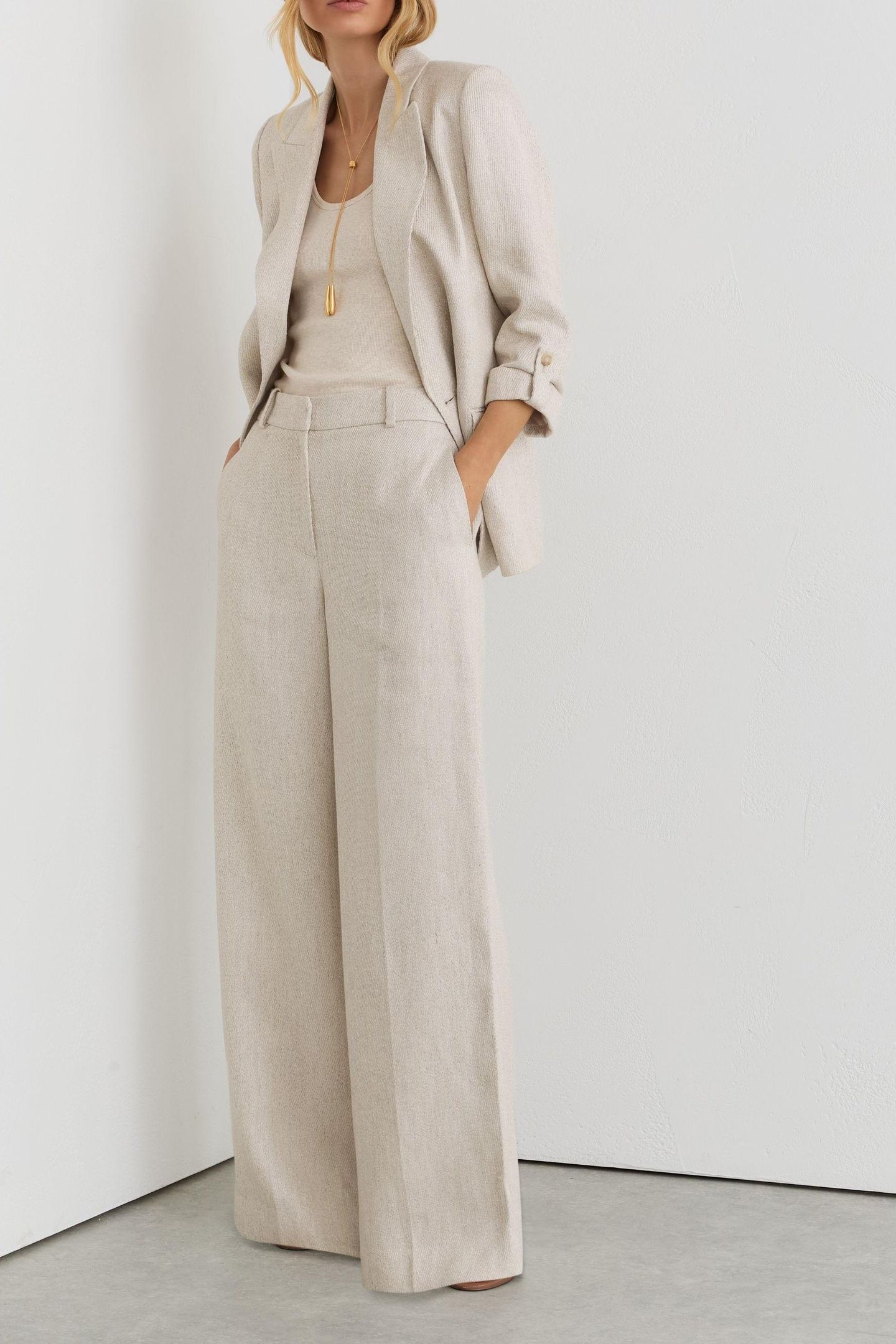 TEXTURED WIDE LEG LINEN BLEND TROUSER NEUTRAL 1