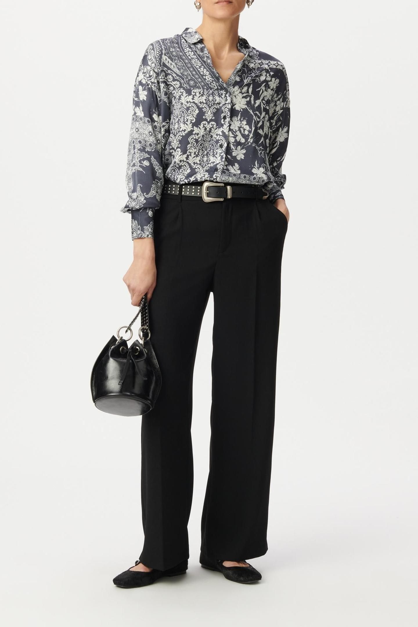 GREY BLUE SATIN SHIRT WITH SCARF PRINT 3