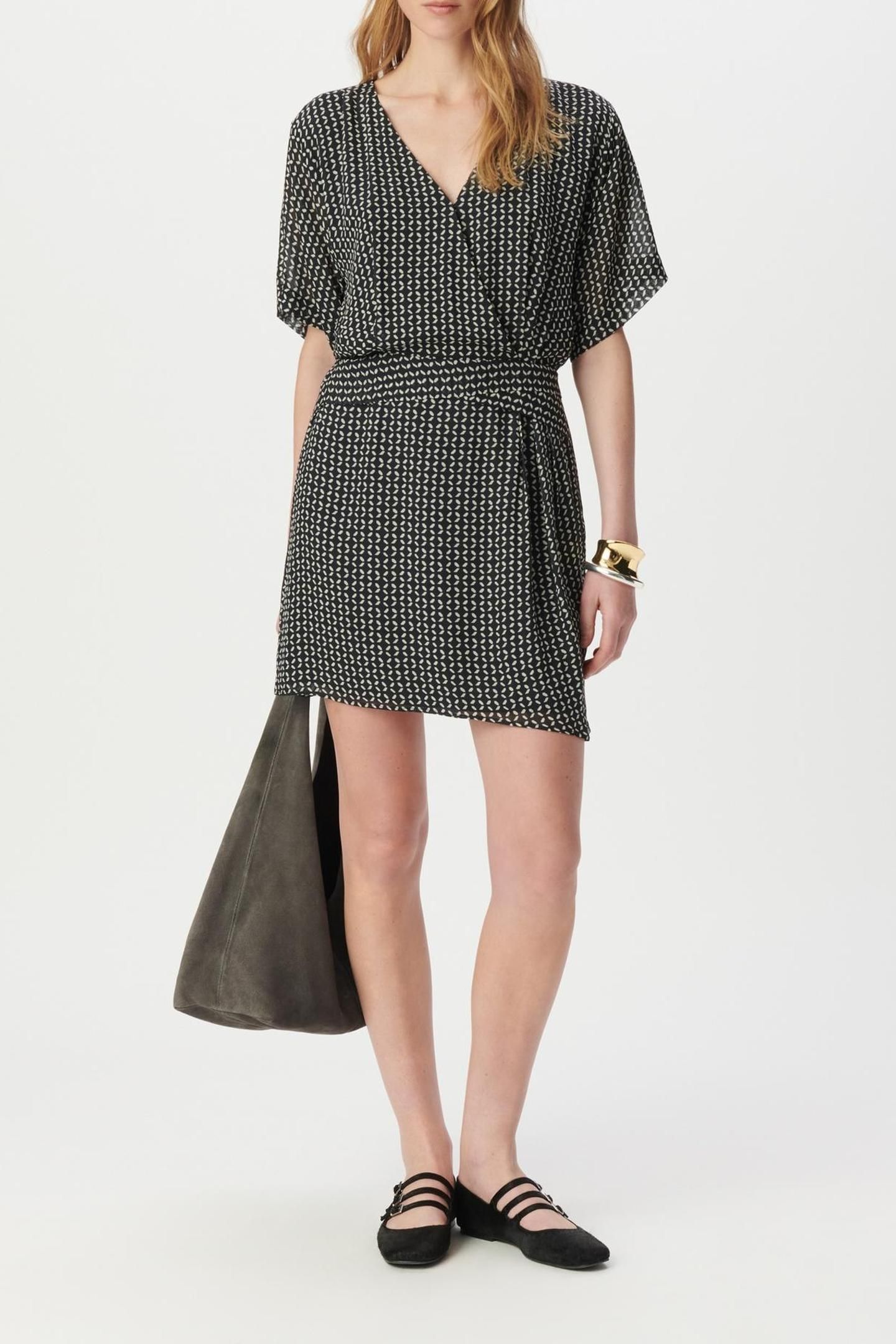 BLACK FLUID DRESS WITH GEOMETRIC PRINT 3
