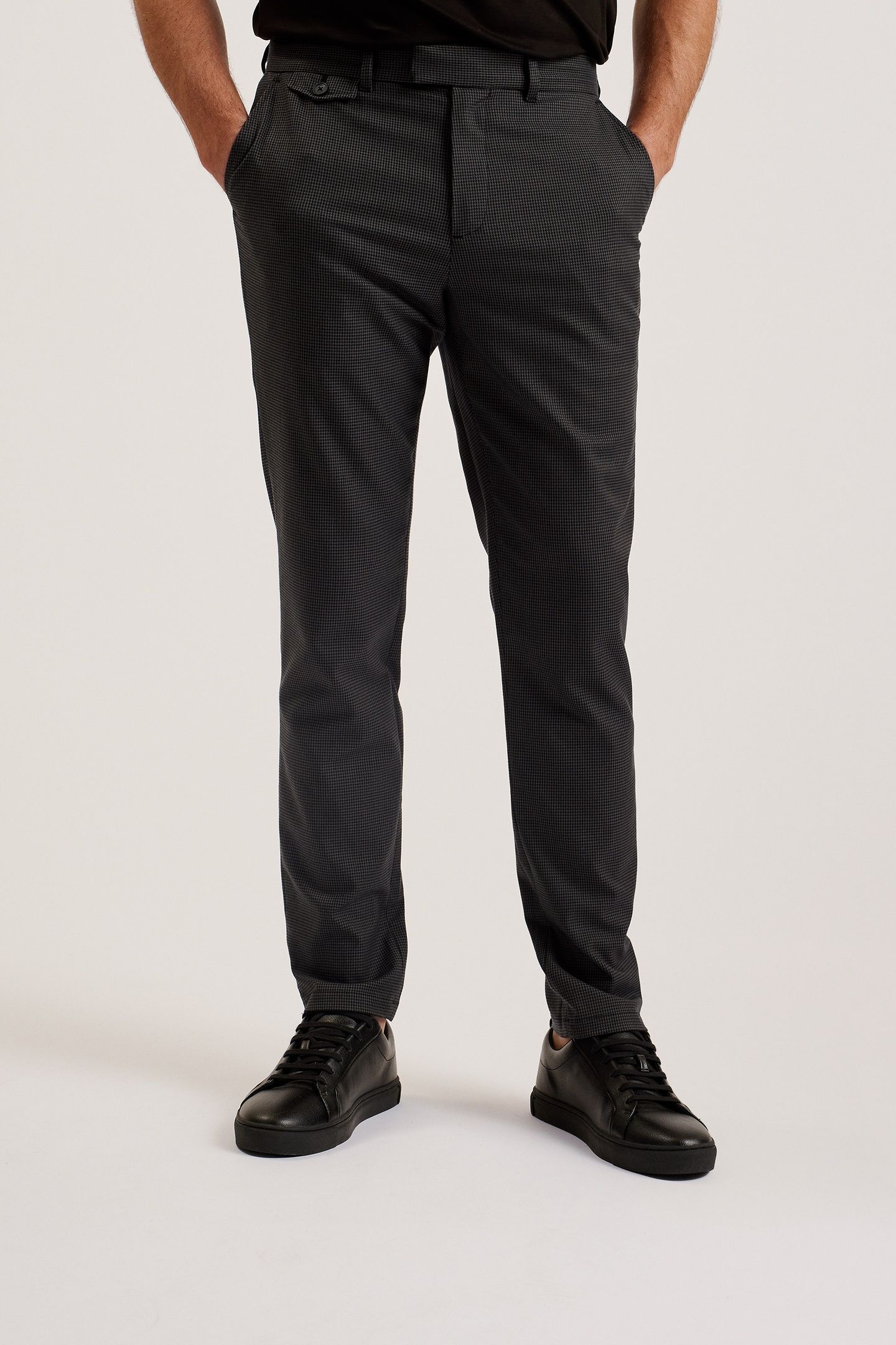 NOUNDS MIRCO HOUNDSTOOTH SLIM TROUSERS GREY 1