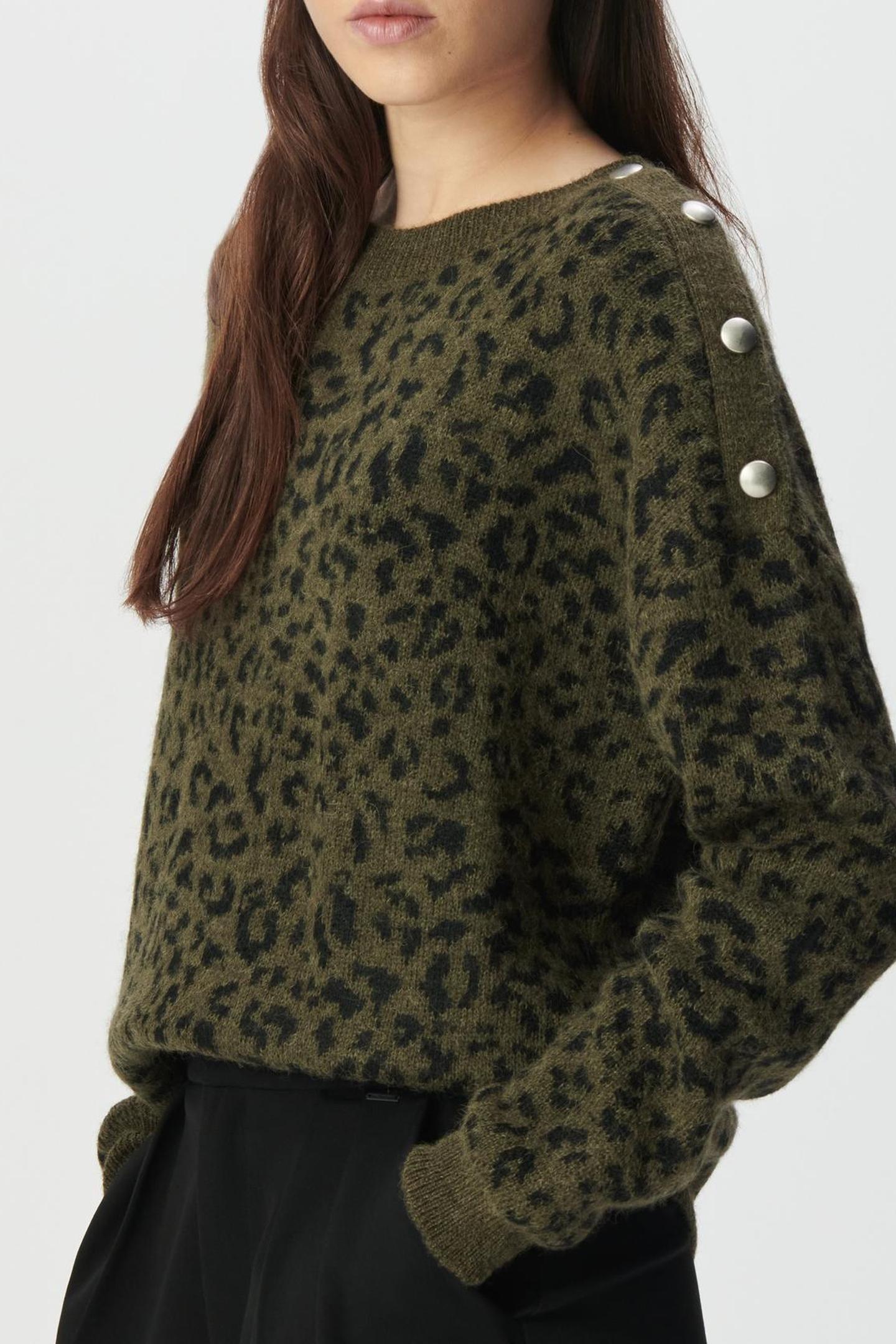KHAKI KNIT SWEATER WITH LEOPARD JACQUARD MOTIF 5