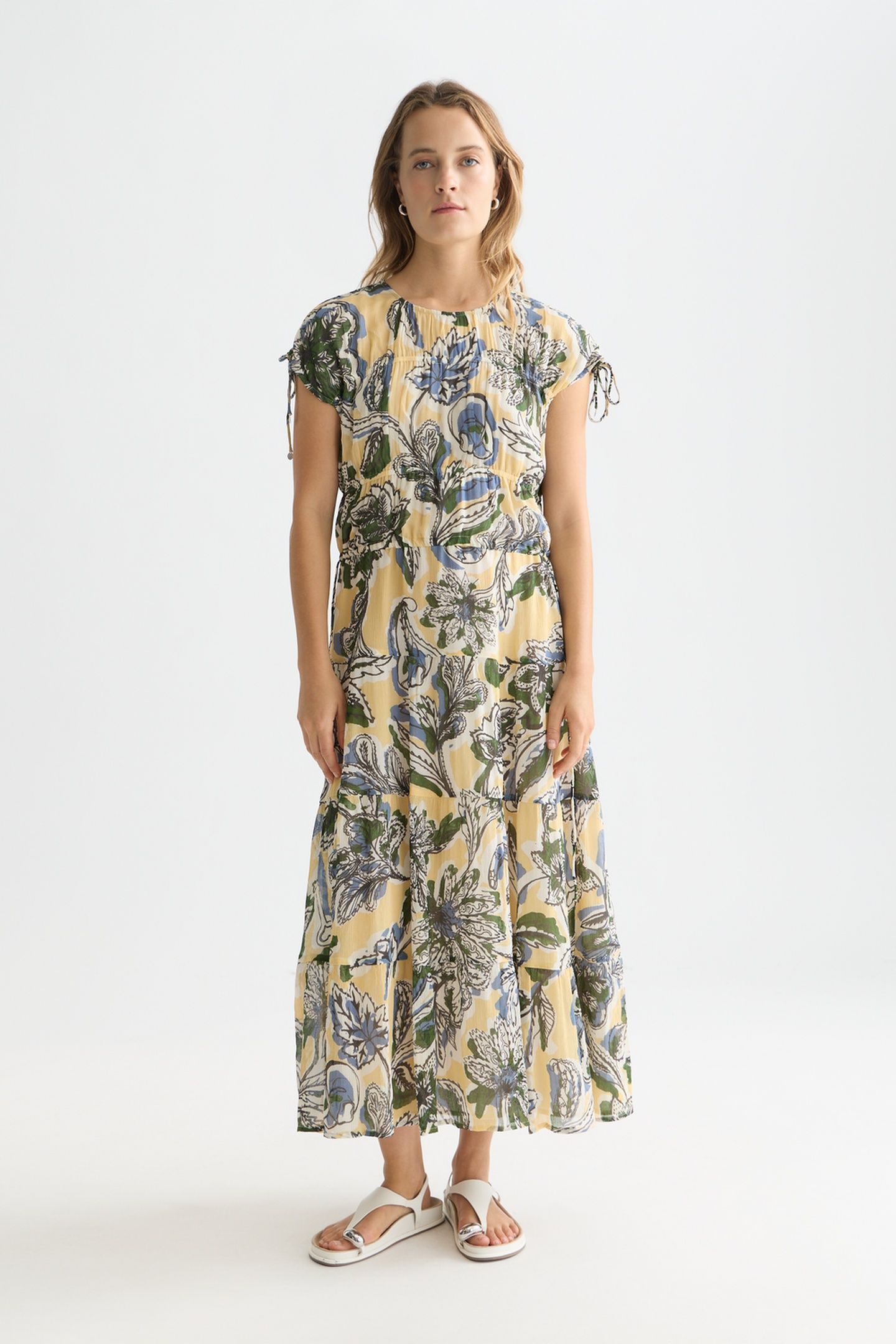 TIERED PRINTED CHIFFON MIDI DRESS LUCKY BANDANA MULTI PARSNI 1