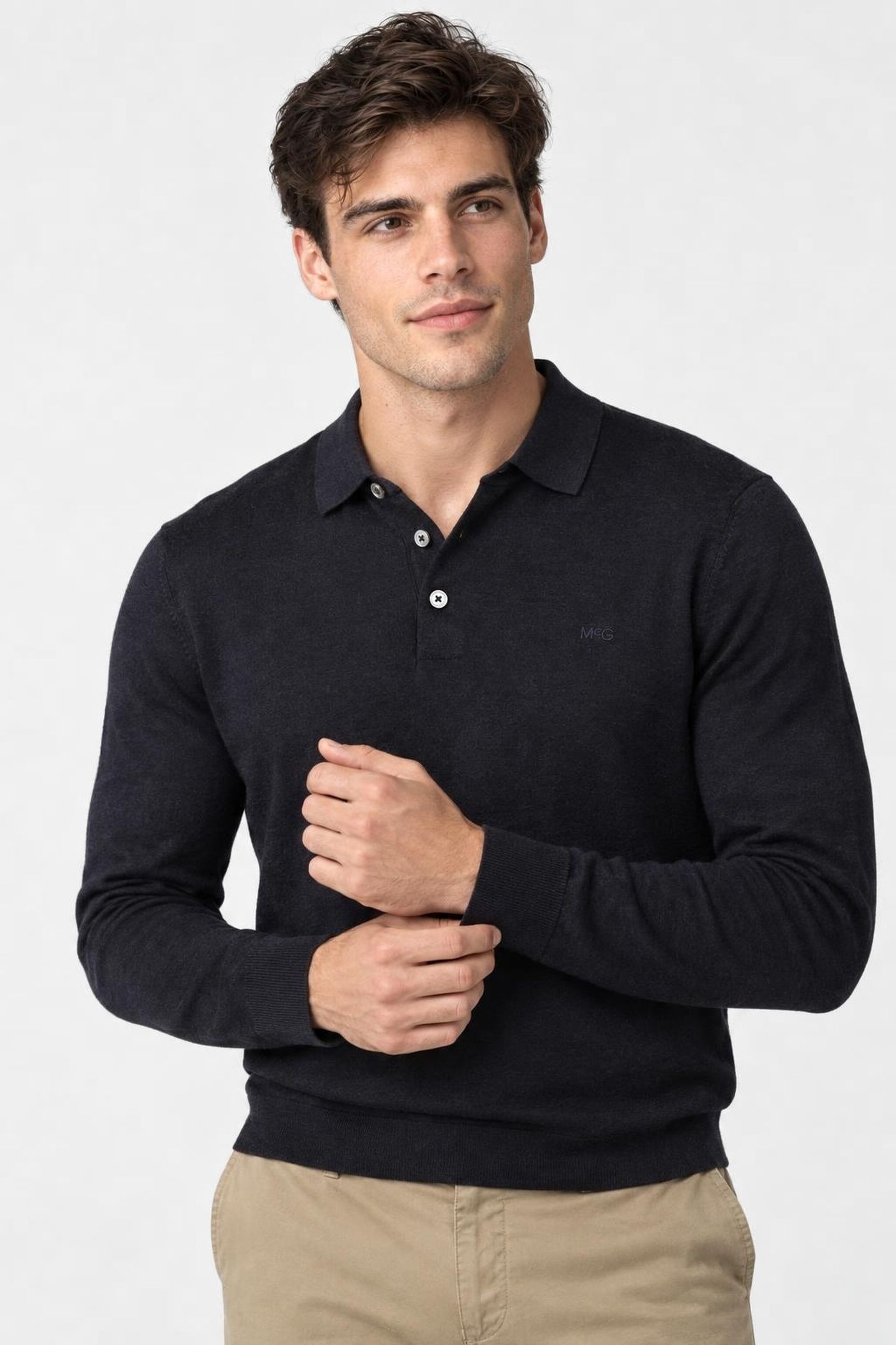 FINE MERINO L/S POLO NAVY 1
