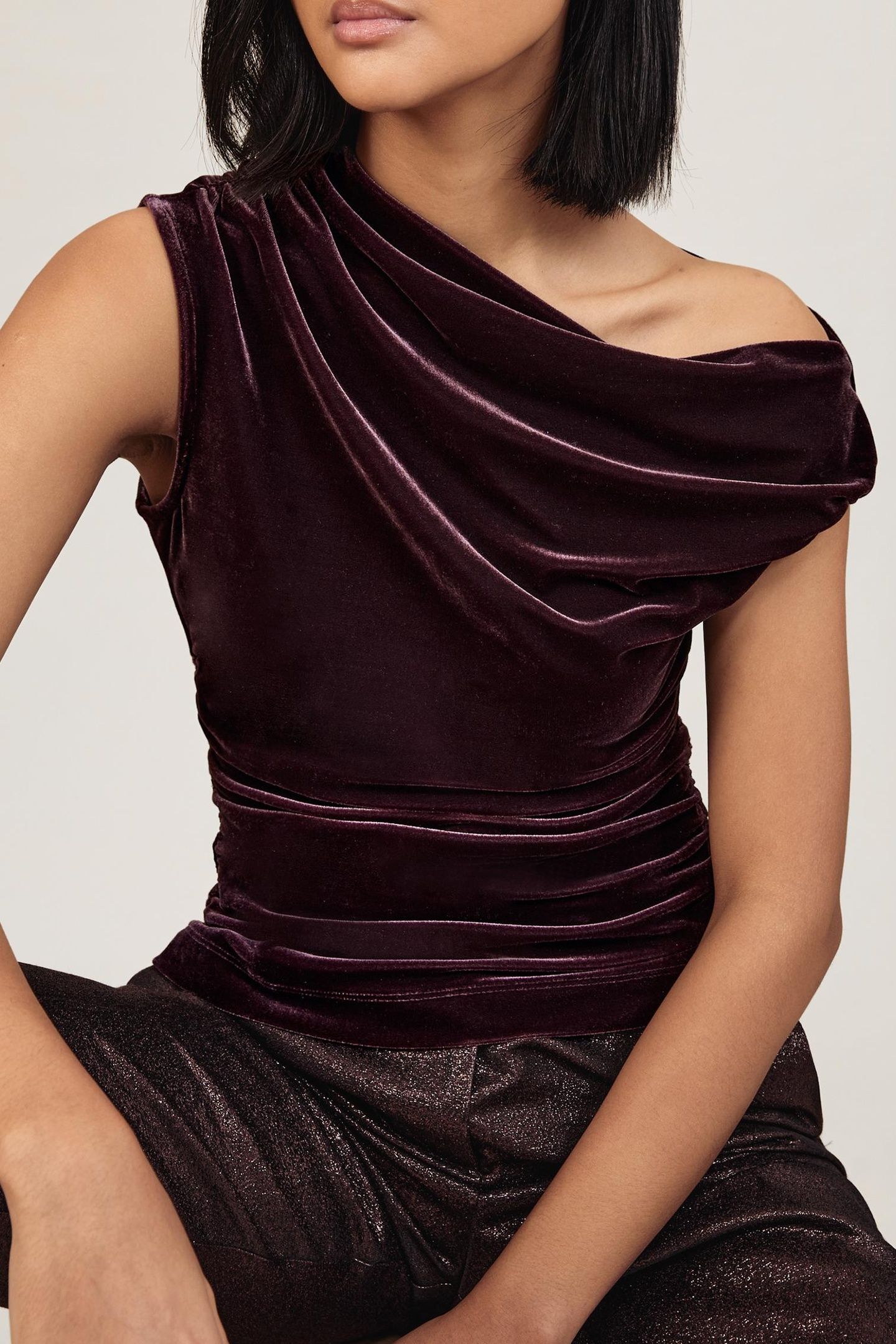 OFF SHOULDER VELVET TOP PLUM PURPLE 4