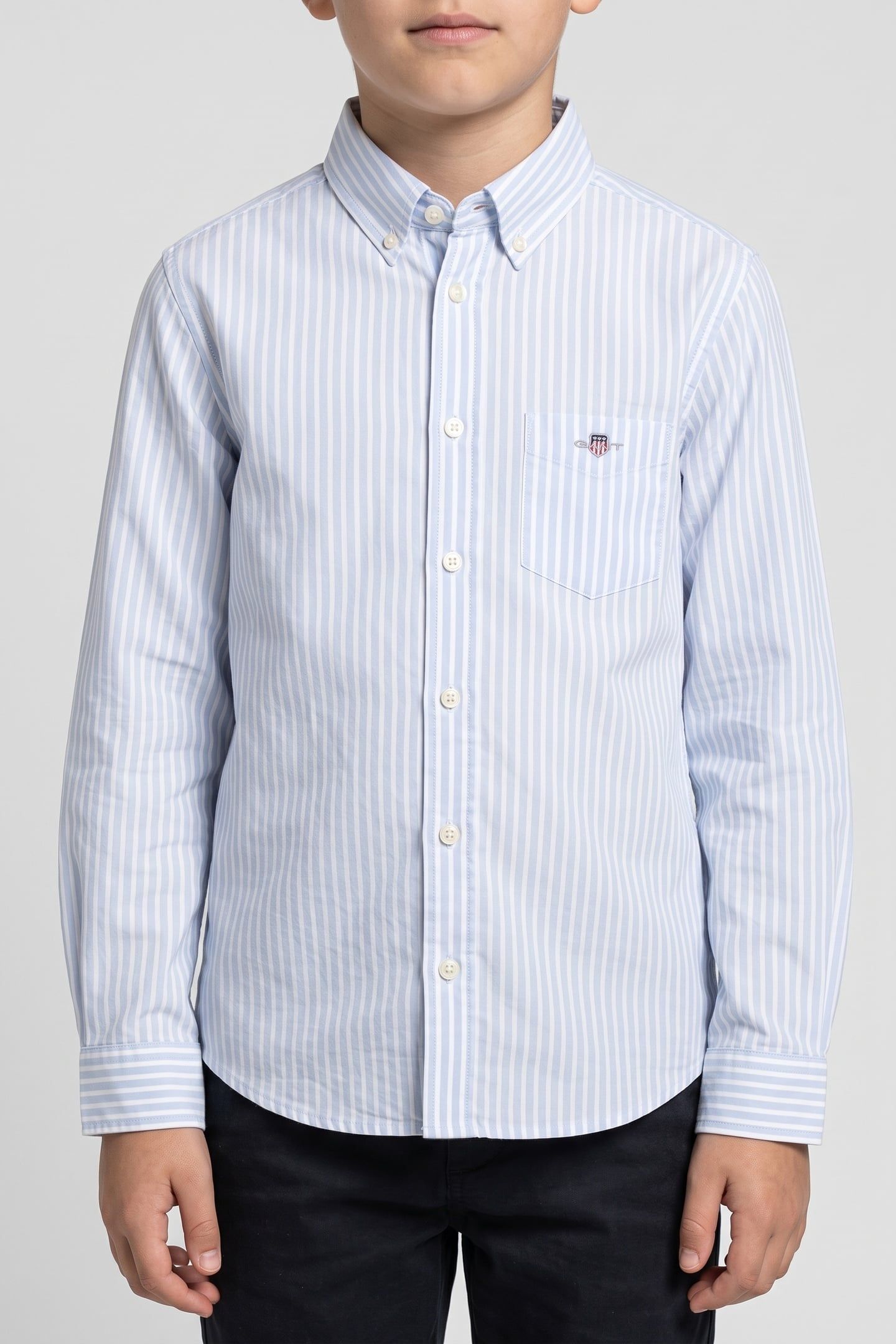 TEEN UNISEX STRIPED SHIELD POPLIN SHIRT LIGHT BLUE 1