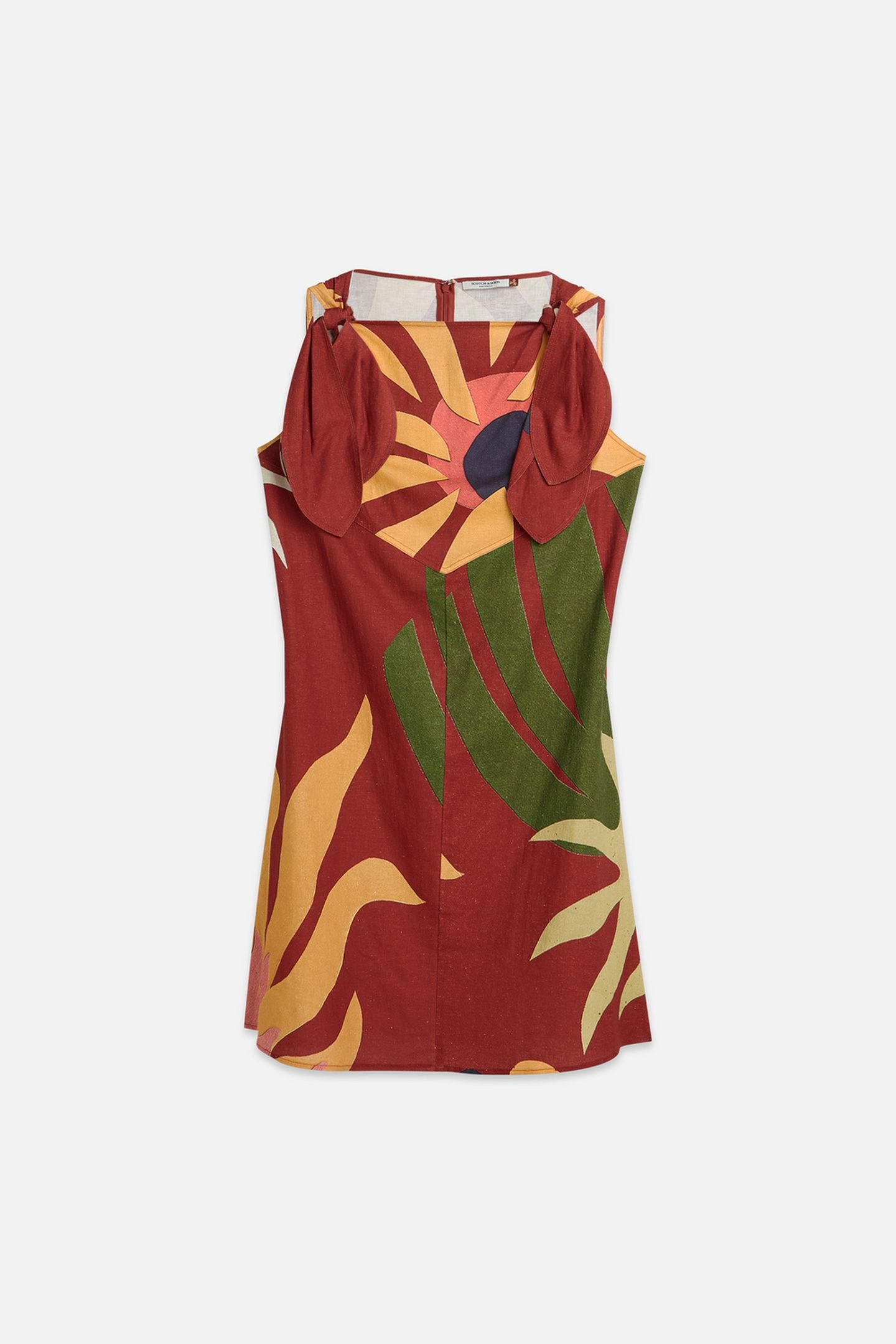 PRINTED MINI TIE DRESS DESERT HAWAIIAN BURNT HENNA 3